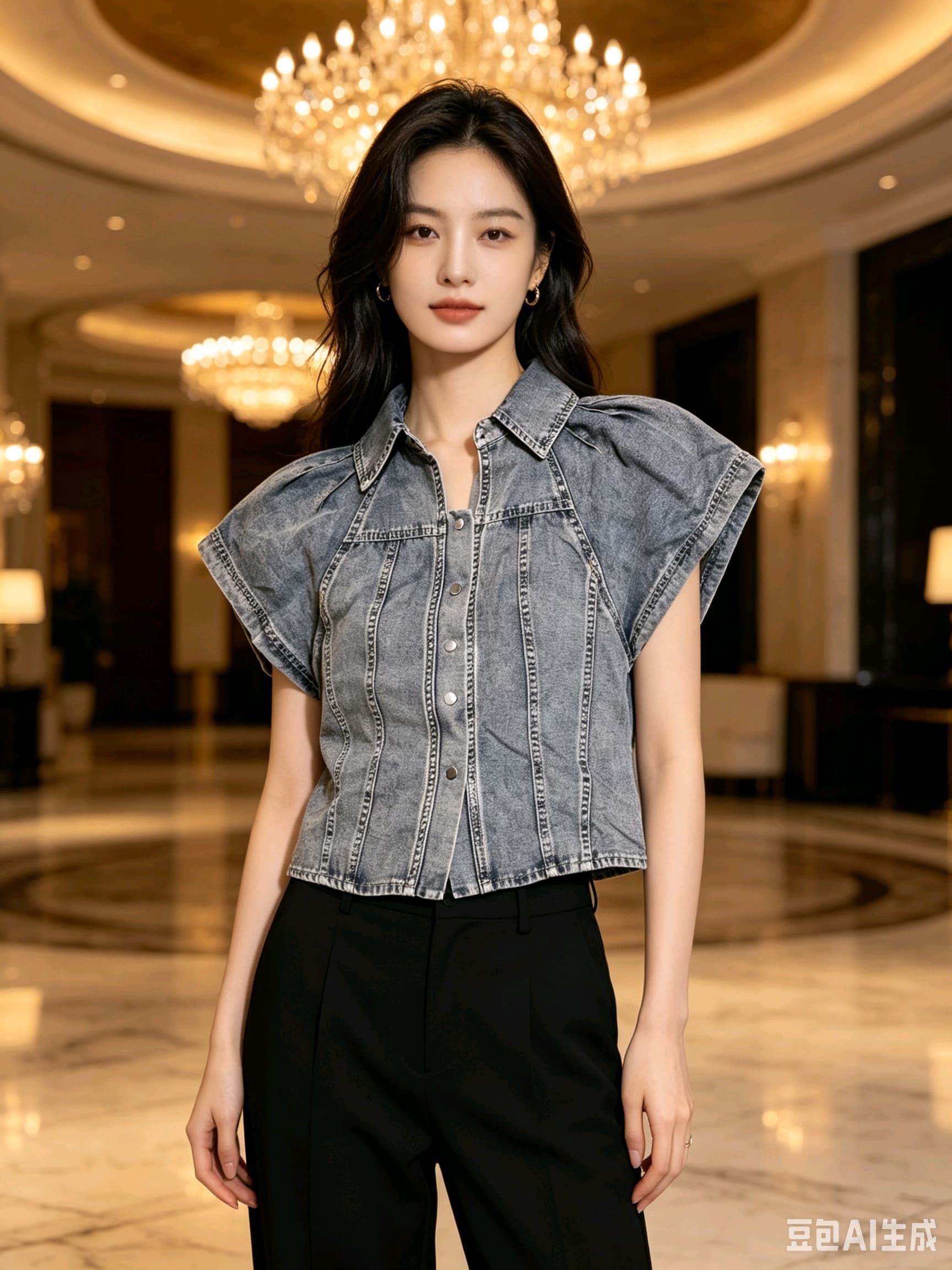노스탤지어 레트로 데님 여름 가을 쇼트 스타일 패션 다용도 무거운 작업 반팔 한국 스타일 이미지 2