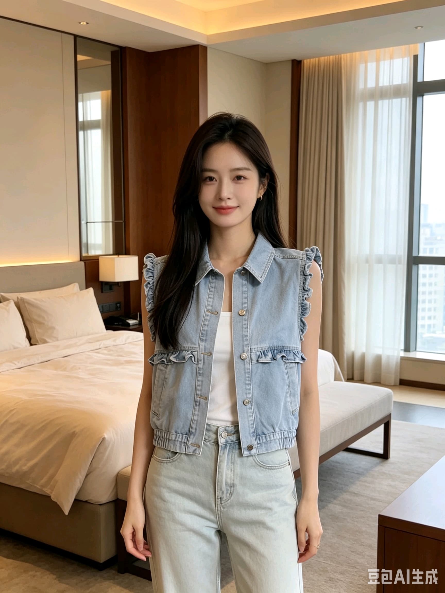 한국 동대문 데님 조끼 여자 새로운 다용도 패션 스택 착용 부드럽다 부티크 상세 이미지 1