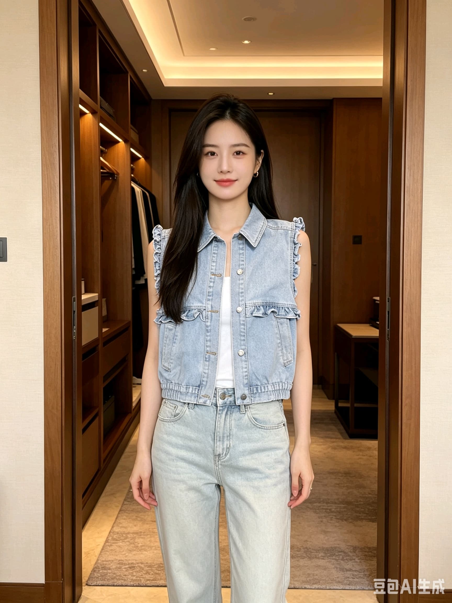 한국 동대문 데님 조끼 여자 새로운 다용도 패션 스택 착용 부드럽다 부티크 상세 이미지 4