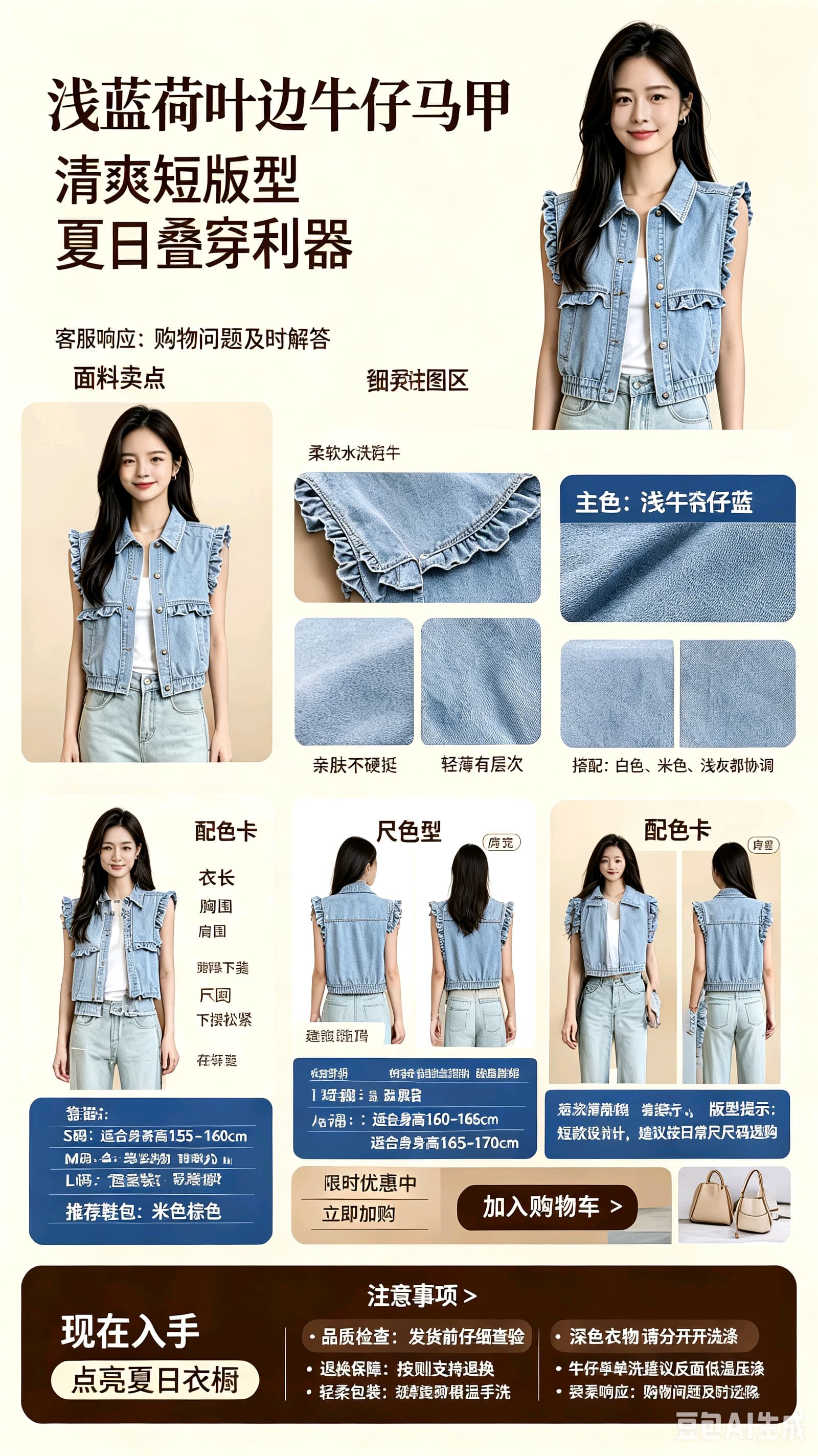 한국 동대문 데님 조끼 여자 새로운 다용도 패션 스택 착용 부드럽다 부티크 상세 이미지 13