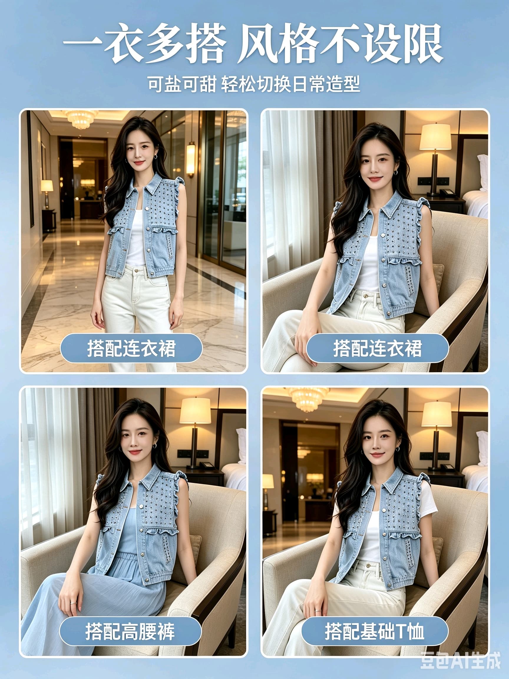 유럽 역 무거운 작업 데님 베스트 여성 셔츠 다용도 패션 거리 바람 상세 이미지 1