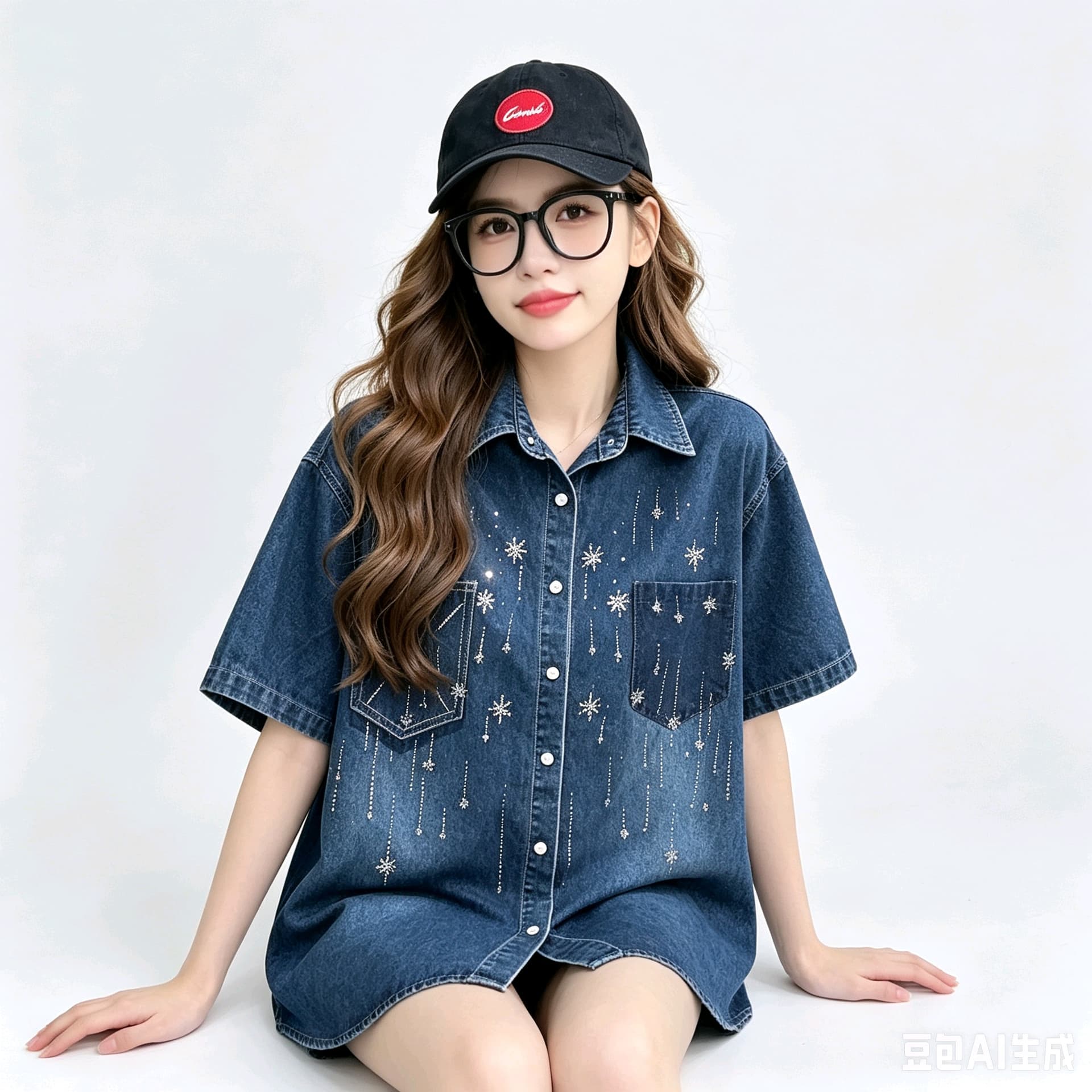 한국 동대문 데님 맨위 반팔 여성 코트 무거운 작업 다이아몬드 세팅 고유 한 패션 트렌드 상세 이미지 27