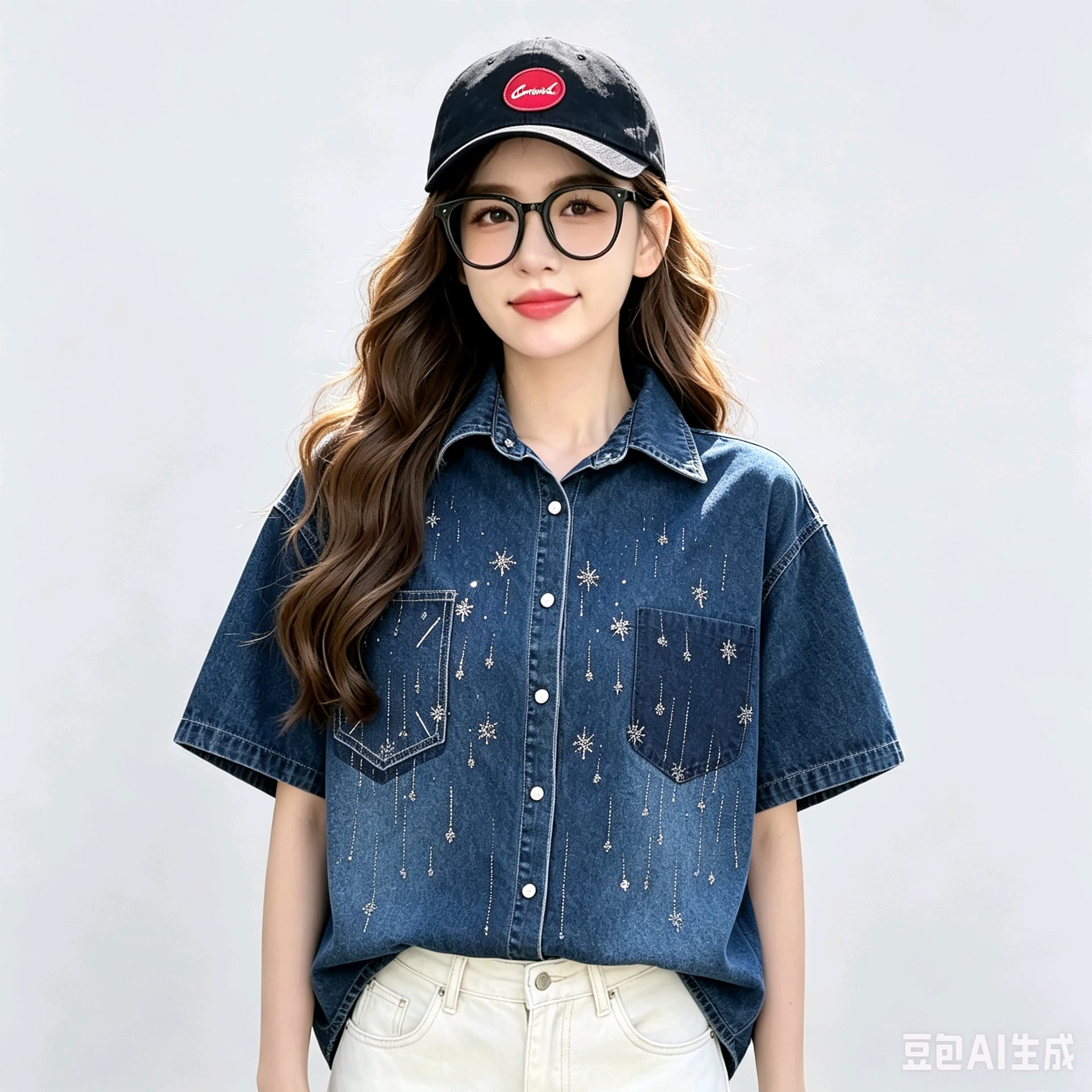 한국 동대문 데님 맨위 반팔 여성 코트 무거운 작업 다이아몬드 세팅 고유 한 패션 트렌드 상세 이미지 28