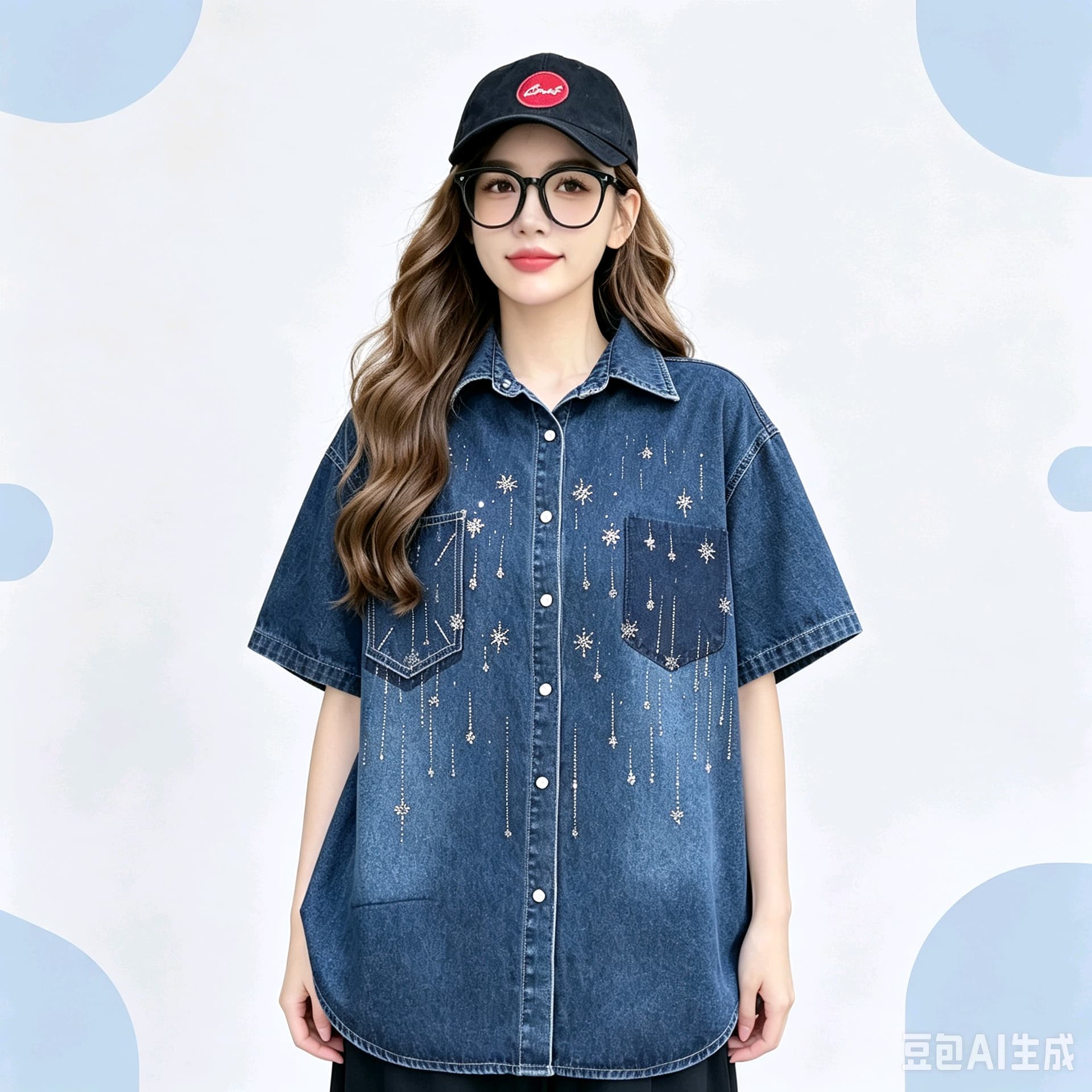 한국 동대문 데님 맨위 반팔 여성 코트 무거운 작업 다이아몬드 세팅 고유 한 패션 트렌드 상세 이미지 30