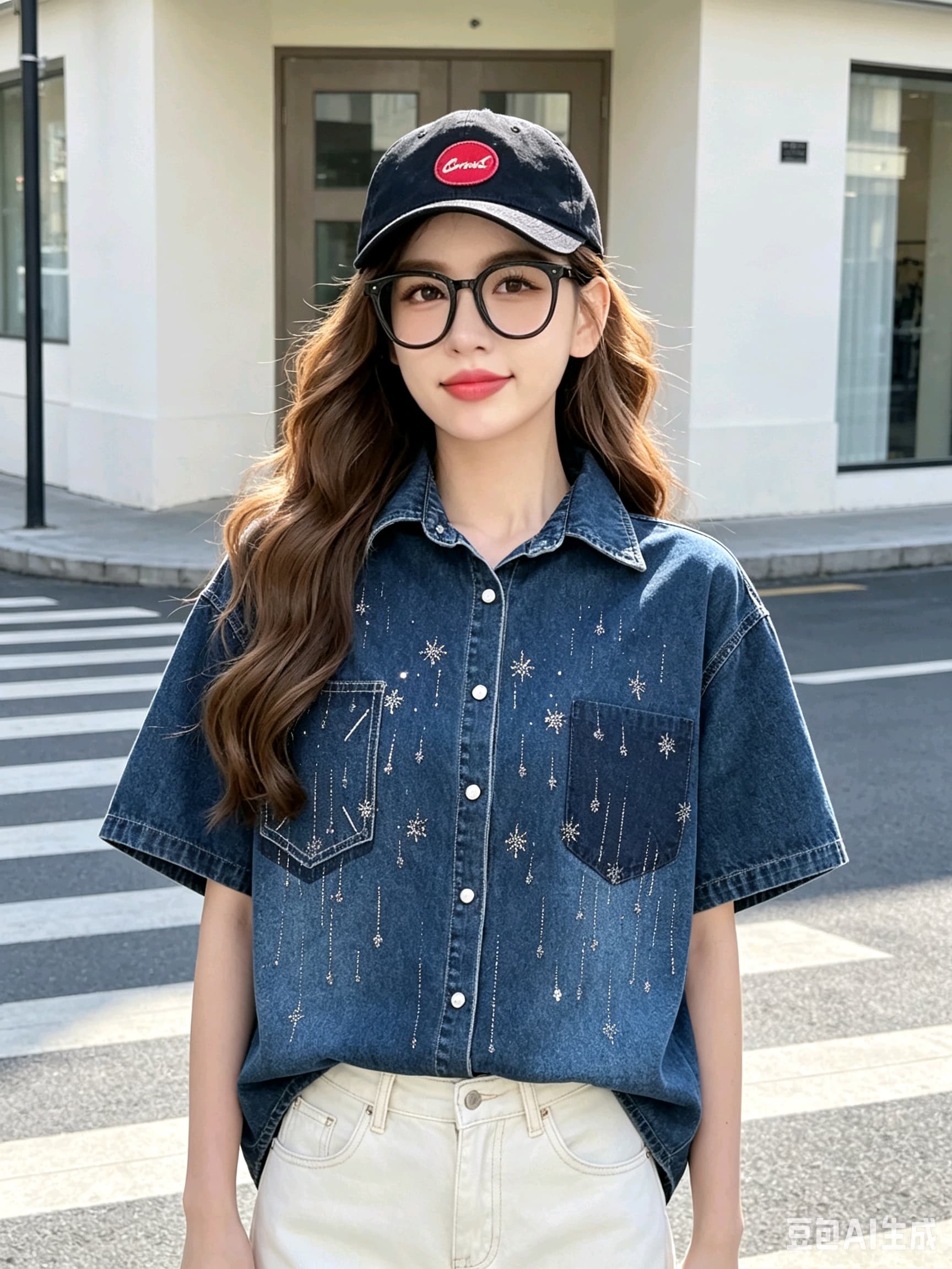 한국 동대문 데님 맨위 반팔 여성 코트 무거운 작업 다이아몬드 세팅 고유 한 패션 트렌드 상세 이미지 33