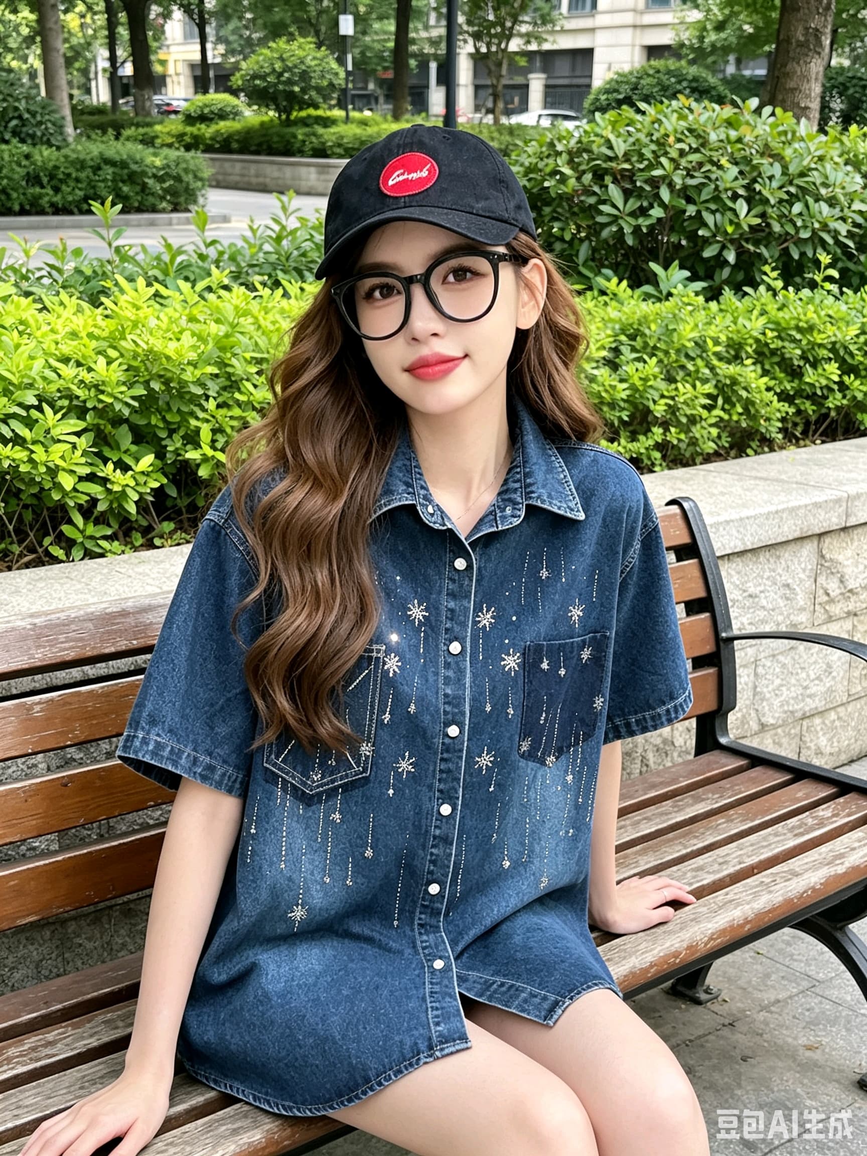 한국 동대문 데님 맨위 반팔 여성 코트 무거운 작업 다이아몬드 세팅 고유 한 패션 트렌드 상세 이미지 36