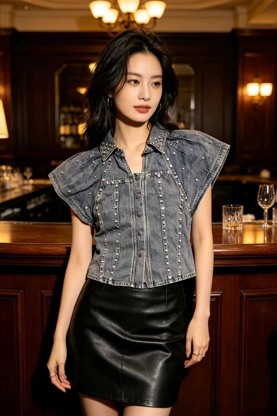 노스탤지어 레트로 데님 여름 가을 쇼트 스타일 패션 다용도 무거운 작업 반팔 한국 스타일 이미지 6