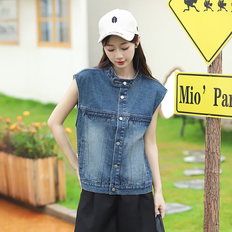실사 한 부서 트렌디 바람 루즈핏 슬림해 보이는 부드럽다 프로 피부 스택 착용 외부 가져 가라. 데님 맨위 재킷 조끼 여자 이미지 4