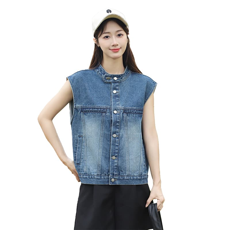실사 한 부서 트렌디 바람 루즈핏 슬림해 보이는 부드럽다 프로 피부 스택 착용 외부 가져 가라. 데님 맨위 재킷 조끼 여자 이미지 6