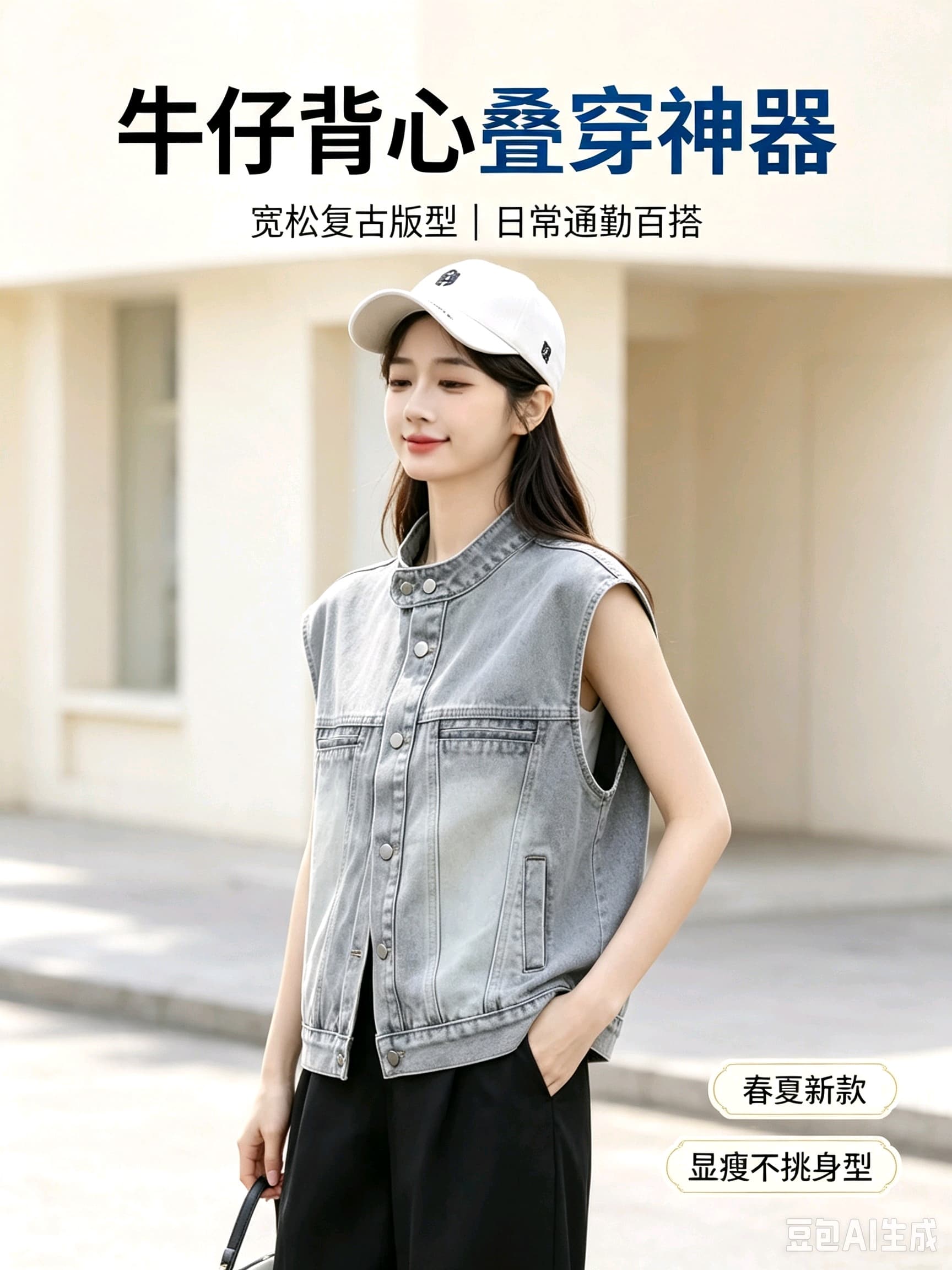 실사 한 부서 트렌디 바람 루즈핏 슬림해 보이는 부드럽다 프로 피부 스택 착용 외부 가져 가라. 데님 맨위 재킷 조끼 여자 상세 이미지 2