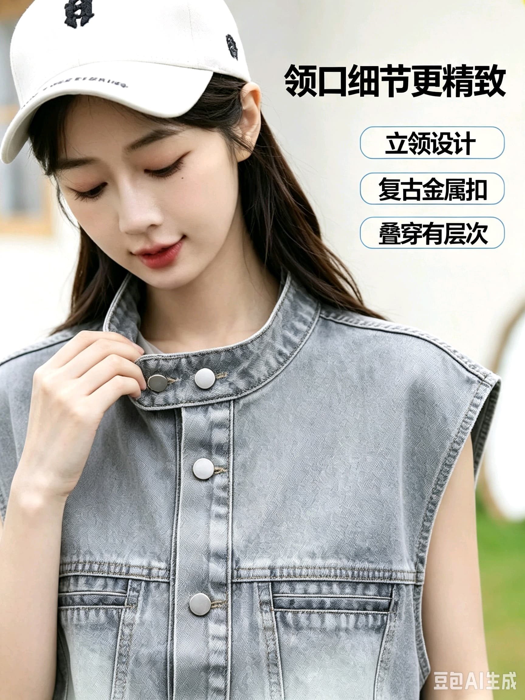 실사 한 부서 트렌디 바람 루즈핏 슬림해 보이는 부드럽다 프로 피부 스택 착용 외부 가져 가라. 데님 맨위 재킷 조끼 여자 상세 이미지 4