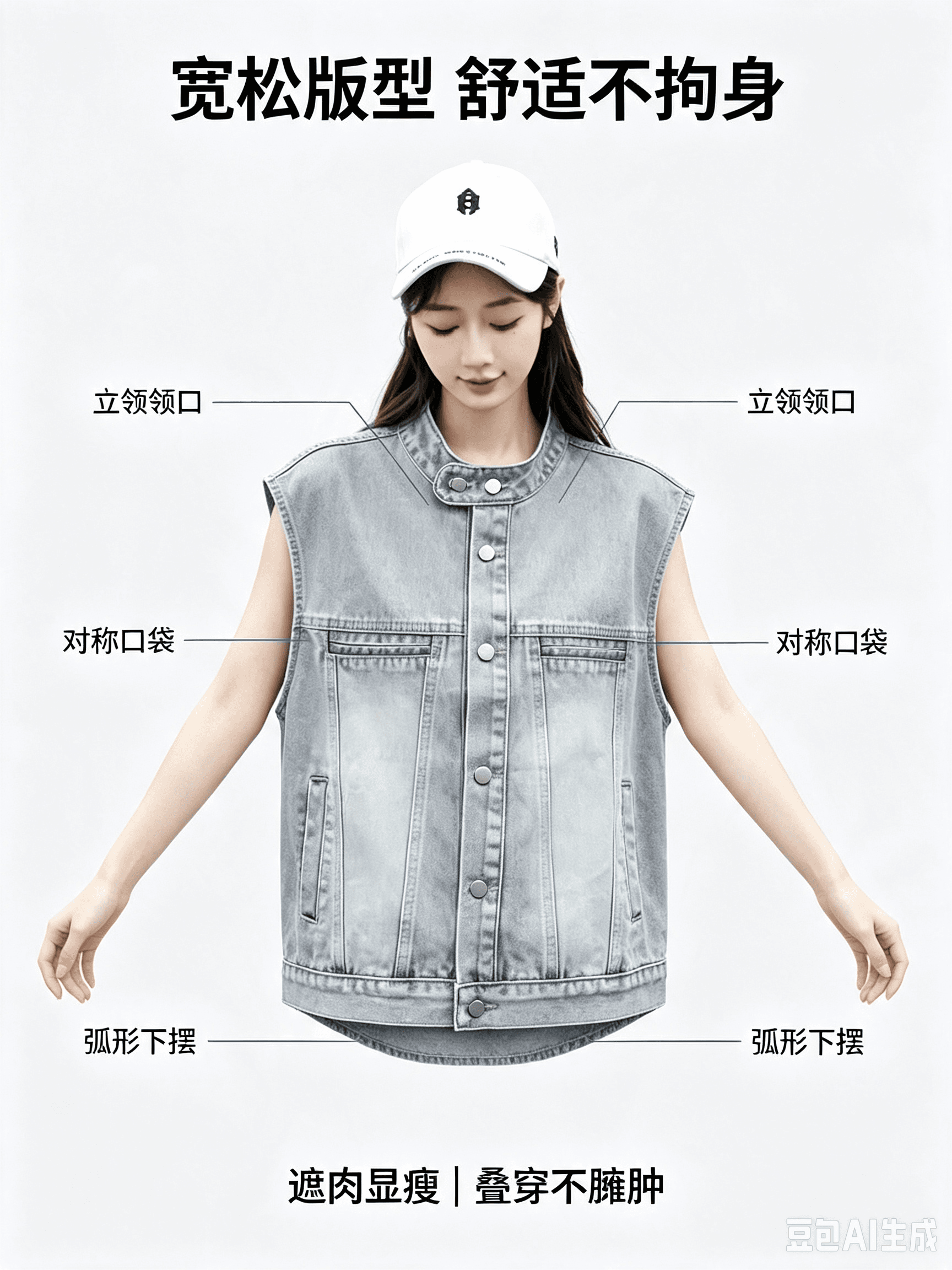 실사 한 부서 트렌디 바람 루즈핏 슬림해 보이는 부드럽다 프로 피부 스택 착용 외부 가져 가라. 데님 맨위 재킷 조끼 여자 상세 이미지 10