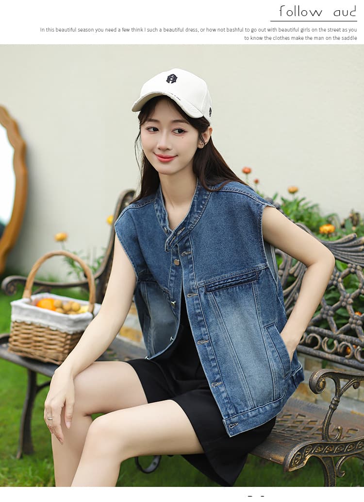 실사 한 부서 트렌디 바람 루즈핏 슬림해 보이는 부드럽다 프로 피부 스택 착용 외부 가져 가라. 데님 맨위 재킷 조끼 여자 상세 이미지 15
