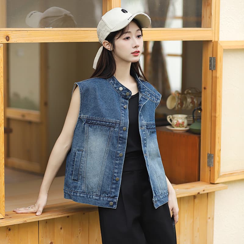 실사 한 부서 트렌디 바람 루즈핏 슬림해 보이는 부드럽다 프로 피부 스택 착용 외부 가져 가라. 데님 맨위 재킷 조끼 여자 상세 이미지 23