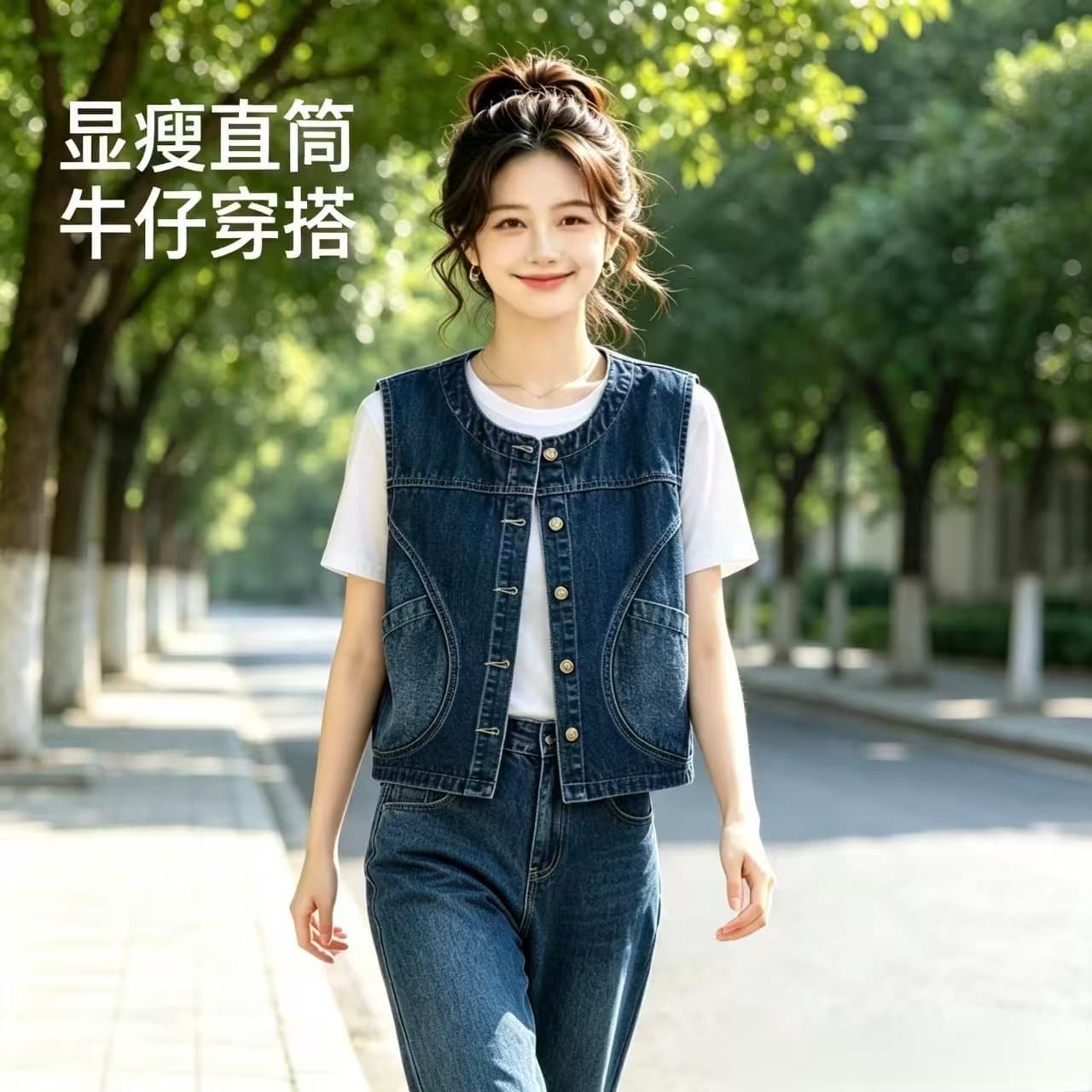 새로운 레트로 데님 베스트 봄 가을 패션 다용도 루즈핏 민소매 한국 스타일 외출용 조끼 어깨 스택 가져 가라. 여성 상세 이미지 7