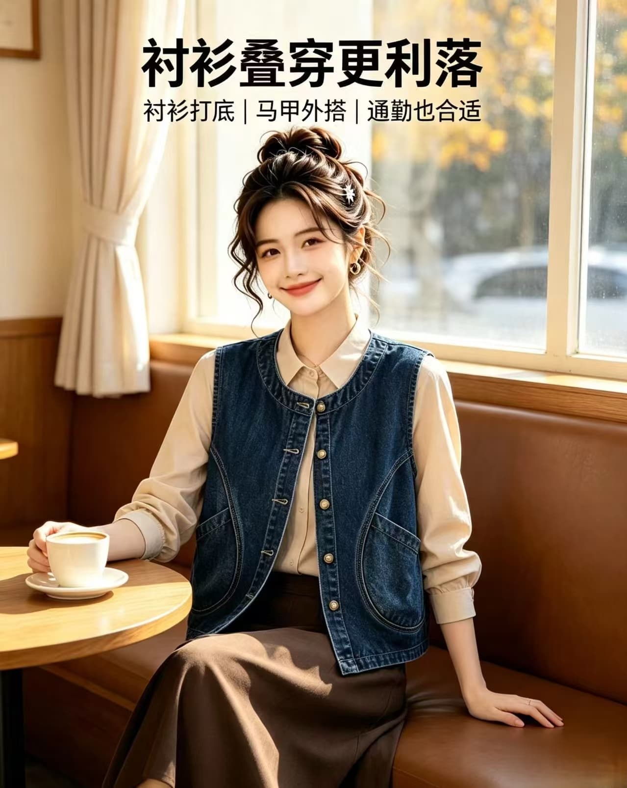 새로운 레트로 데님 베스트 봄 가을 패션 다용도 루즈핏 민소매 한국 스타일 외출용 조끼 어깨 스택 가져 가라. 여성 상세 이미지 10