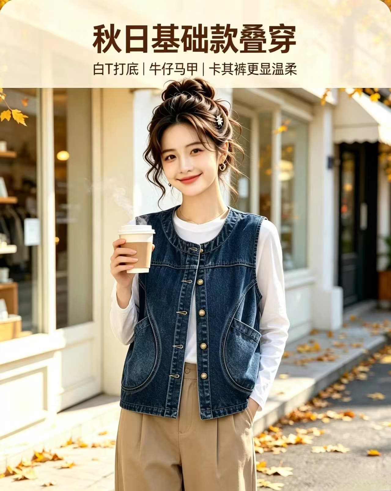 새로운 레트로 데님 베스트 봄 가을 패션 다용도 루즈핏 민소매 한국 스타일 외출용 조끼 어깨 스택 가져 가라. 여성 상세 이미지 13