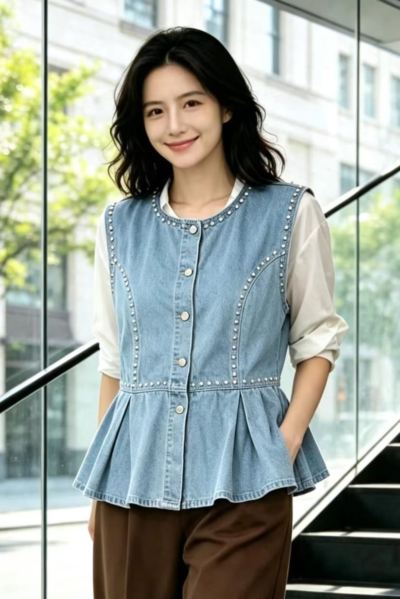 가을 새로운 유럽 역 무거운 작업 데님 베스트 여성 셔츠 다용도 패션 거리 바람 상세 이미지 9