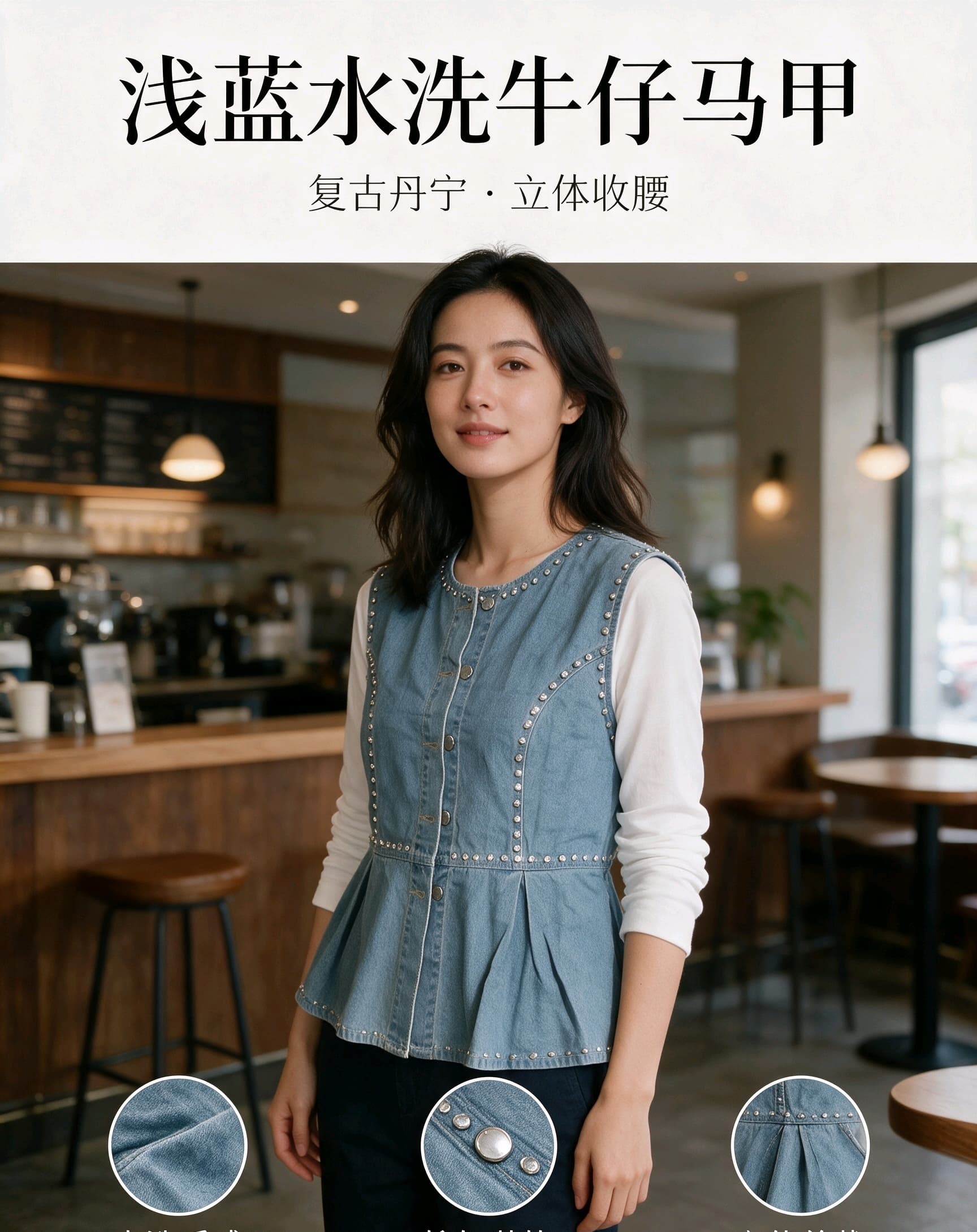 가을 새로운 유럽 역 무거운 작업 데님 베스트 여성 셔츠 다용도 패션 거리 바람 상세 이미지 13