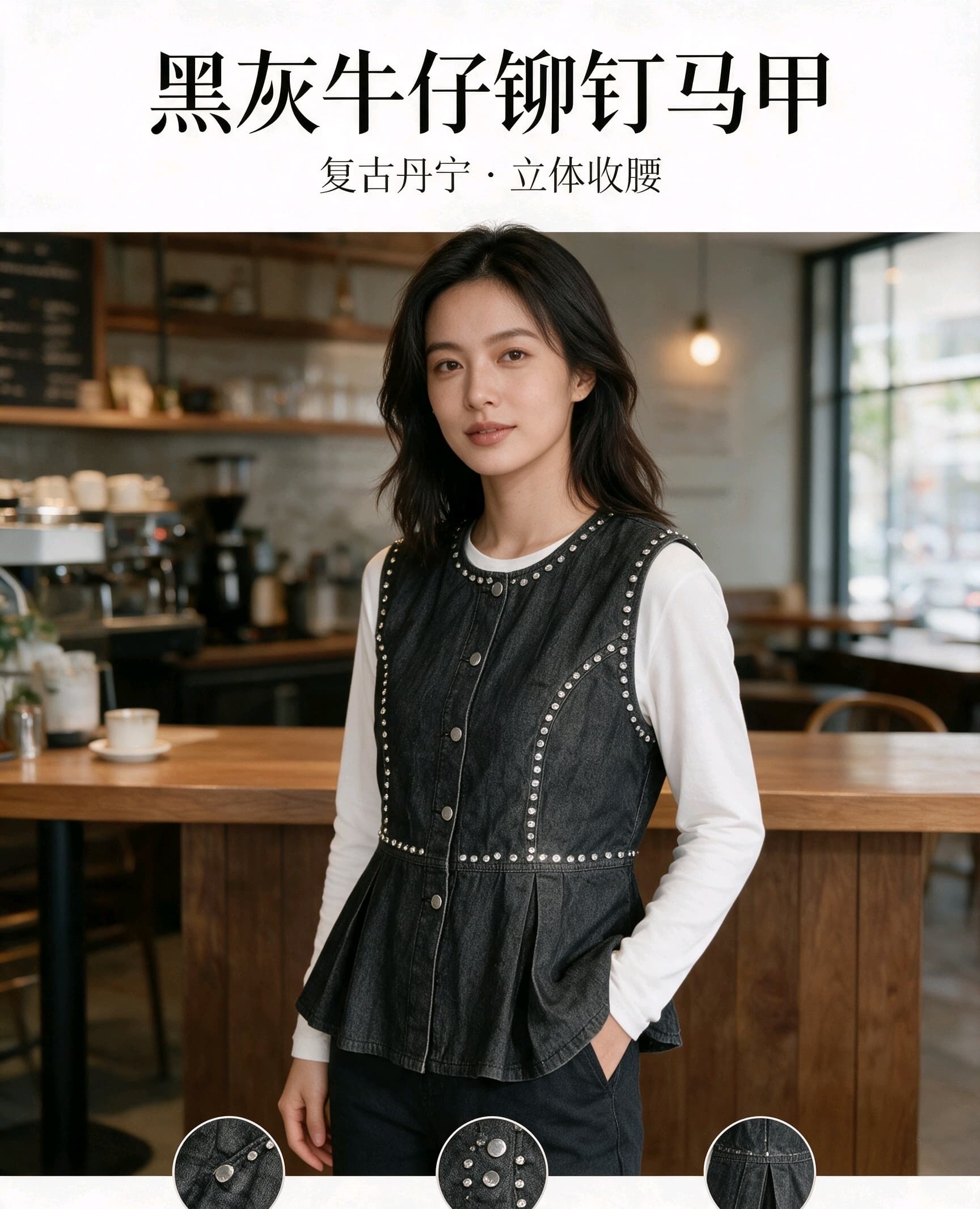 가을 새로운 유럽 역 무거운 작업 데님 베스트 여성 셔츠 다용도 패션 거리 바람 상세 이미지 18