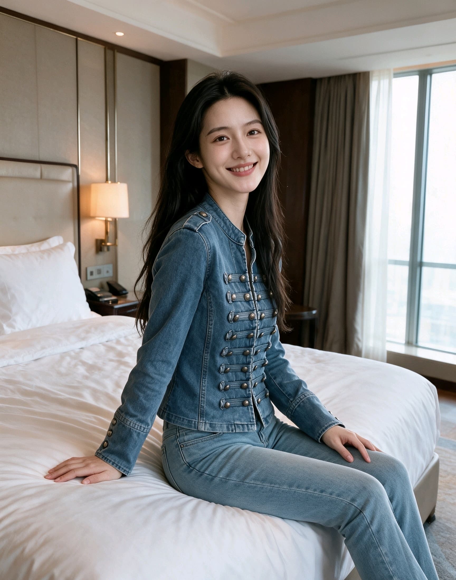 실사 2026 가을 새로운 프랑스식 고전 금속 갈비 살 버클 디자인 어깨끈 워시 물 데님 맨위 짧은 외투 이미지 5