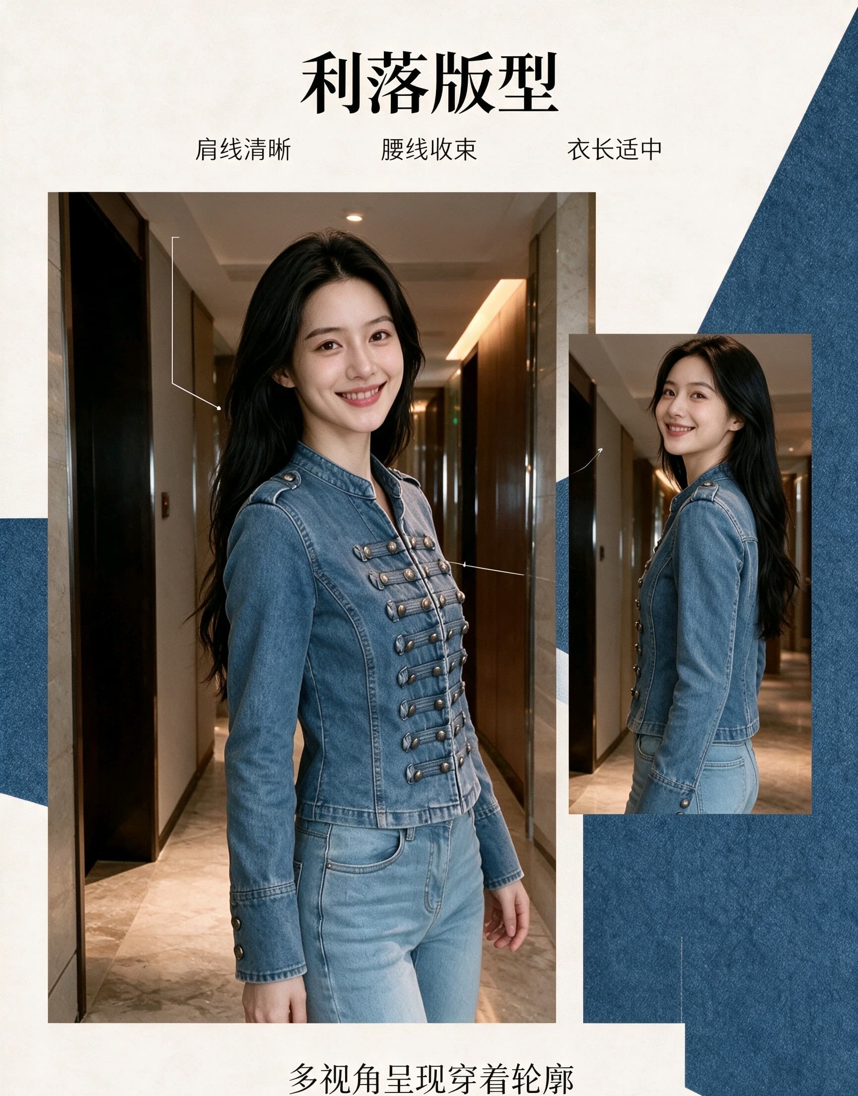 실사 2026 가을 새로운 프랑스식 고전 금속 갈비 살 버클 디자인 어깨끈 워시 물 데님 맨위 짧은 외투 상세 이미지 3