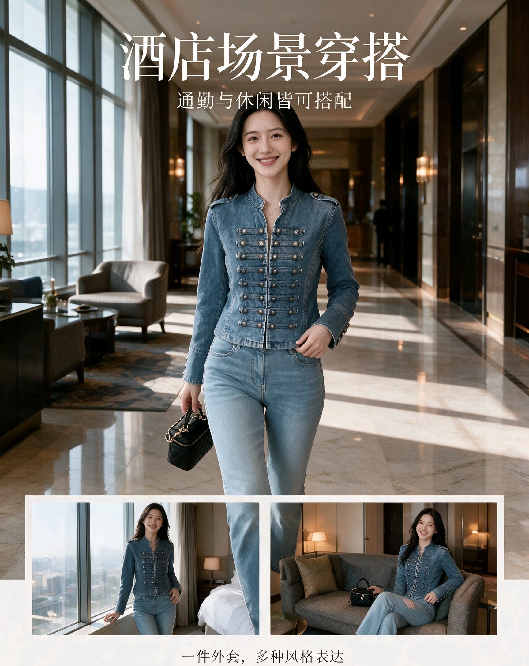 실사 2026 가을 새로운 프랑스식 고전 금속 갈비 살 버클 디자인 어깨끈 워시 물 데님 맨위 짧은 외투 상세 이미지 5