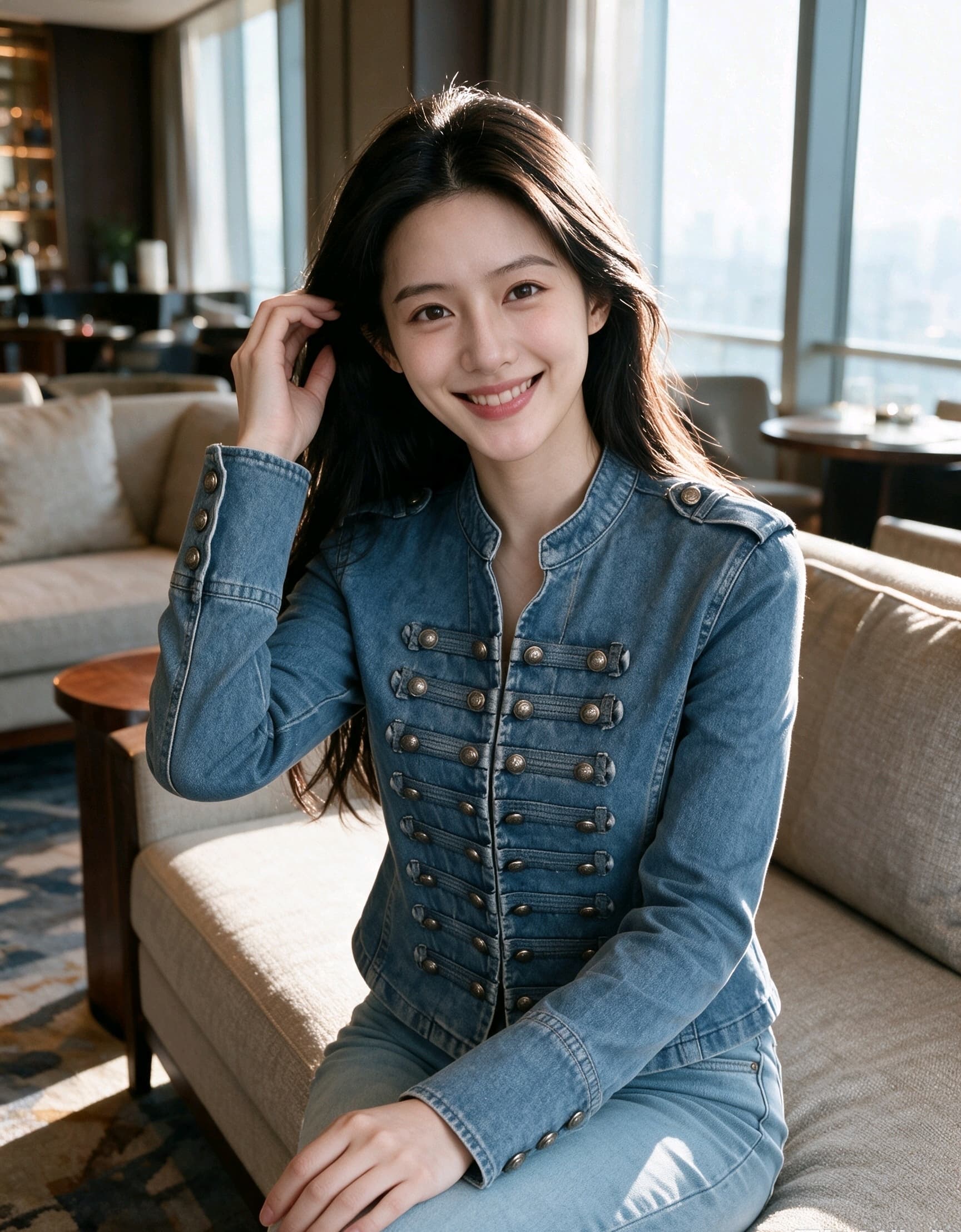 실사 2026 가을 새로운 프랑스식 고전 금속 갈비 살 버클 디자인 어깨끈 워시 물 데님 맨위 짧은 외투 상세 이미지 7
