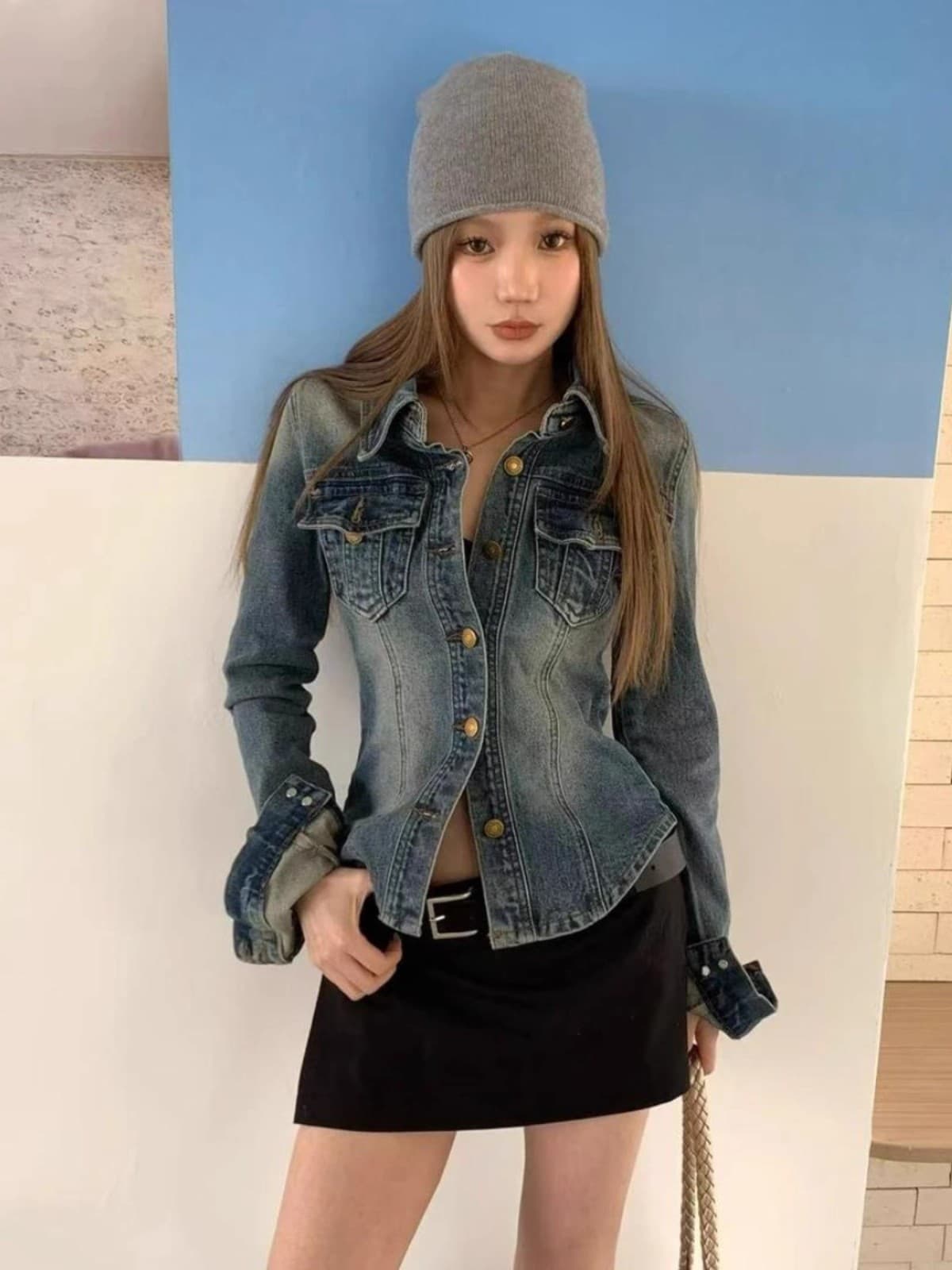 아메리칸 봄과 가을 2026 레트로 캐주얼 데님 재킷 워싱 polo 맨위 몸매 가꾸기 허리 수축 셔츠 여성 코트 상세 이미지 3