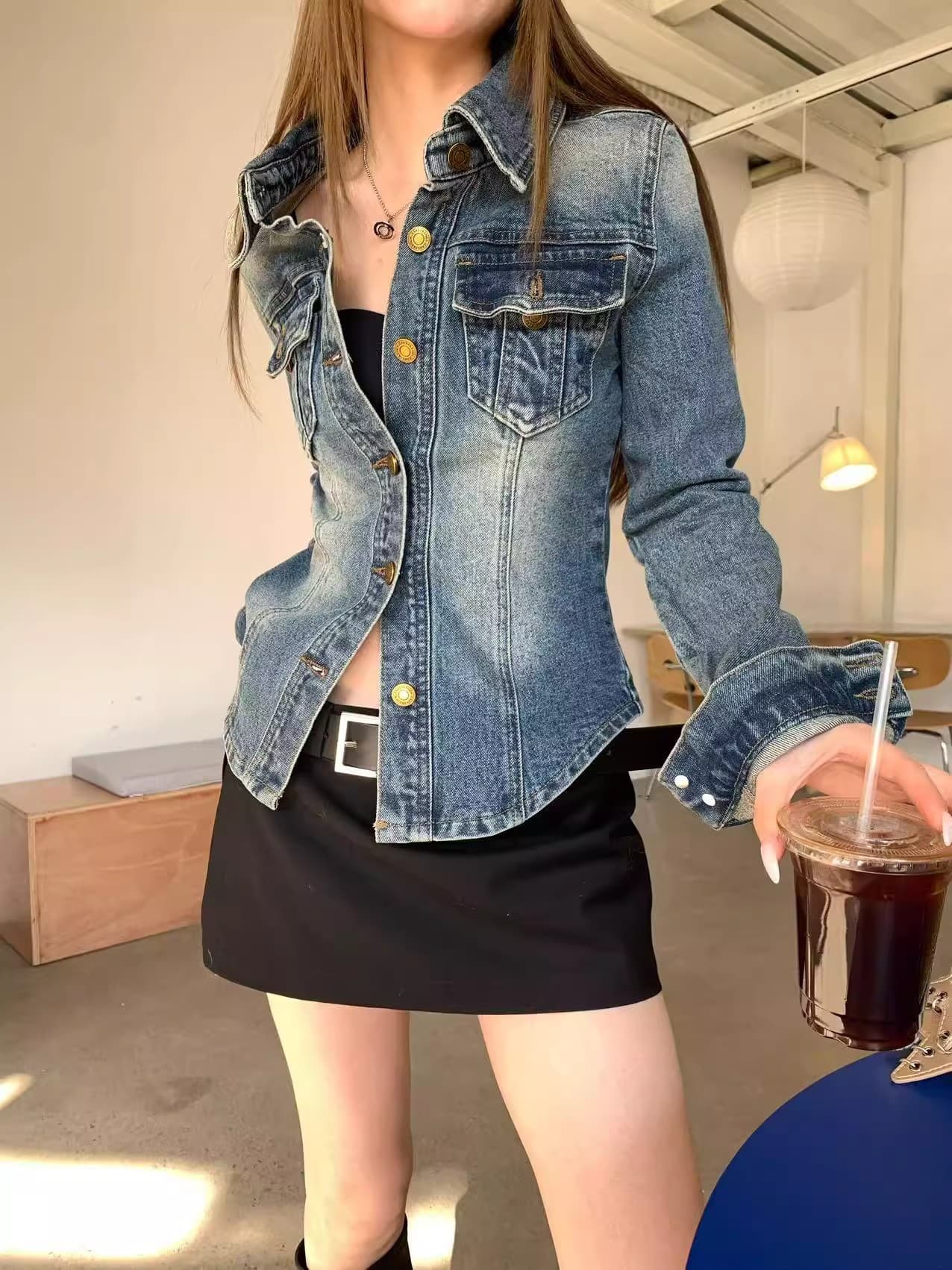 아메리칸 봄과 가을 2026 레트로 캐주얼 데님 재킷 워싱 polo 맨위 몸매 가꾸기 허리 수축 셔츠 여성 코트 상세 이미지 8