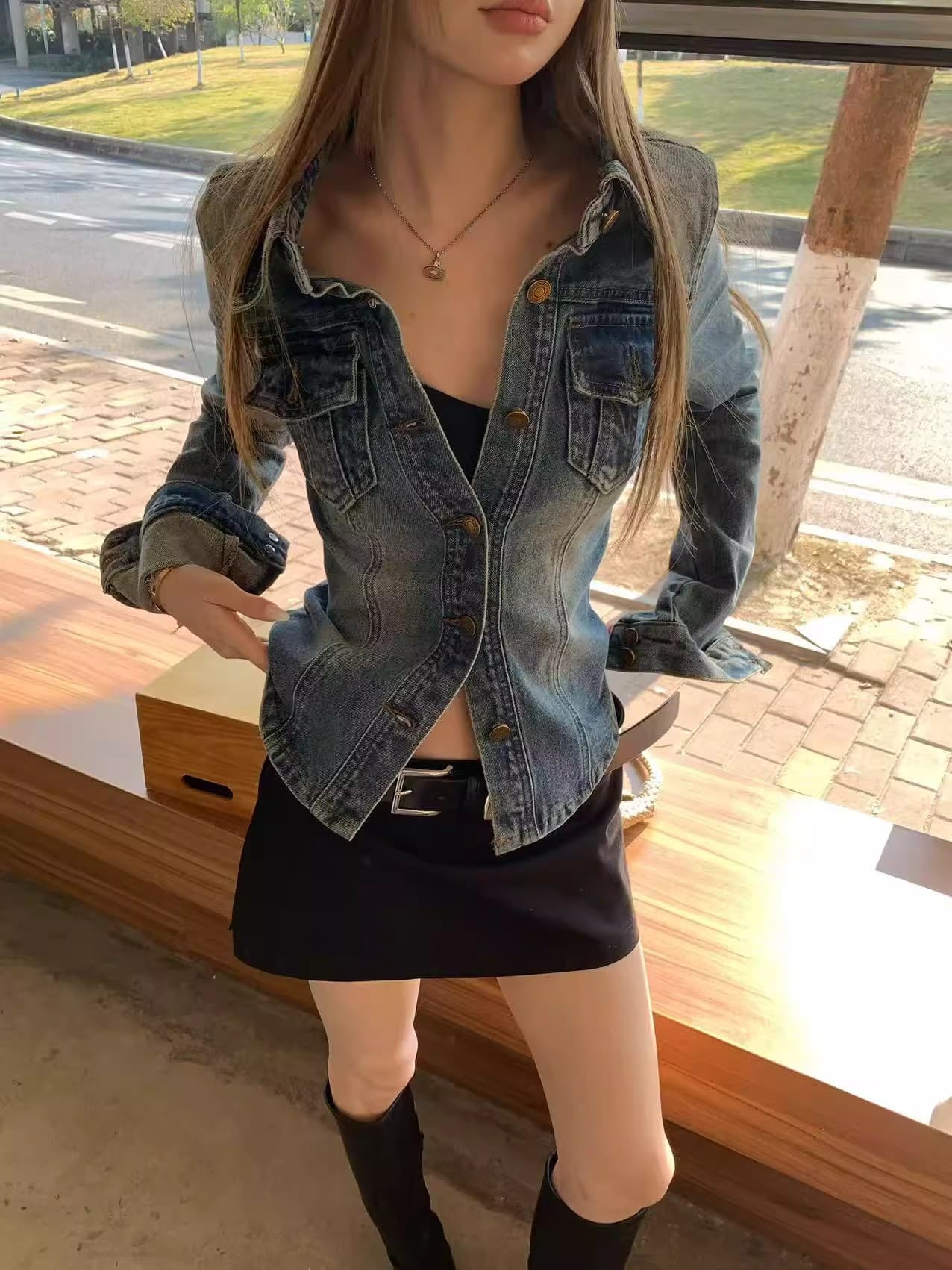 아메리칸 봄과 가을 2026 레트로 캐주얼 데님 재킷 워싱 polo 맨위 몸매 가꾸기 허리 수축 셔츠 여성 코트 상세 이미지 15