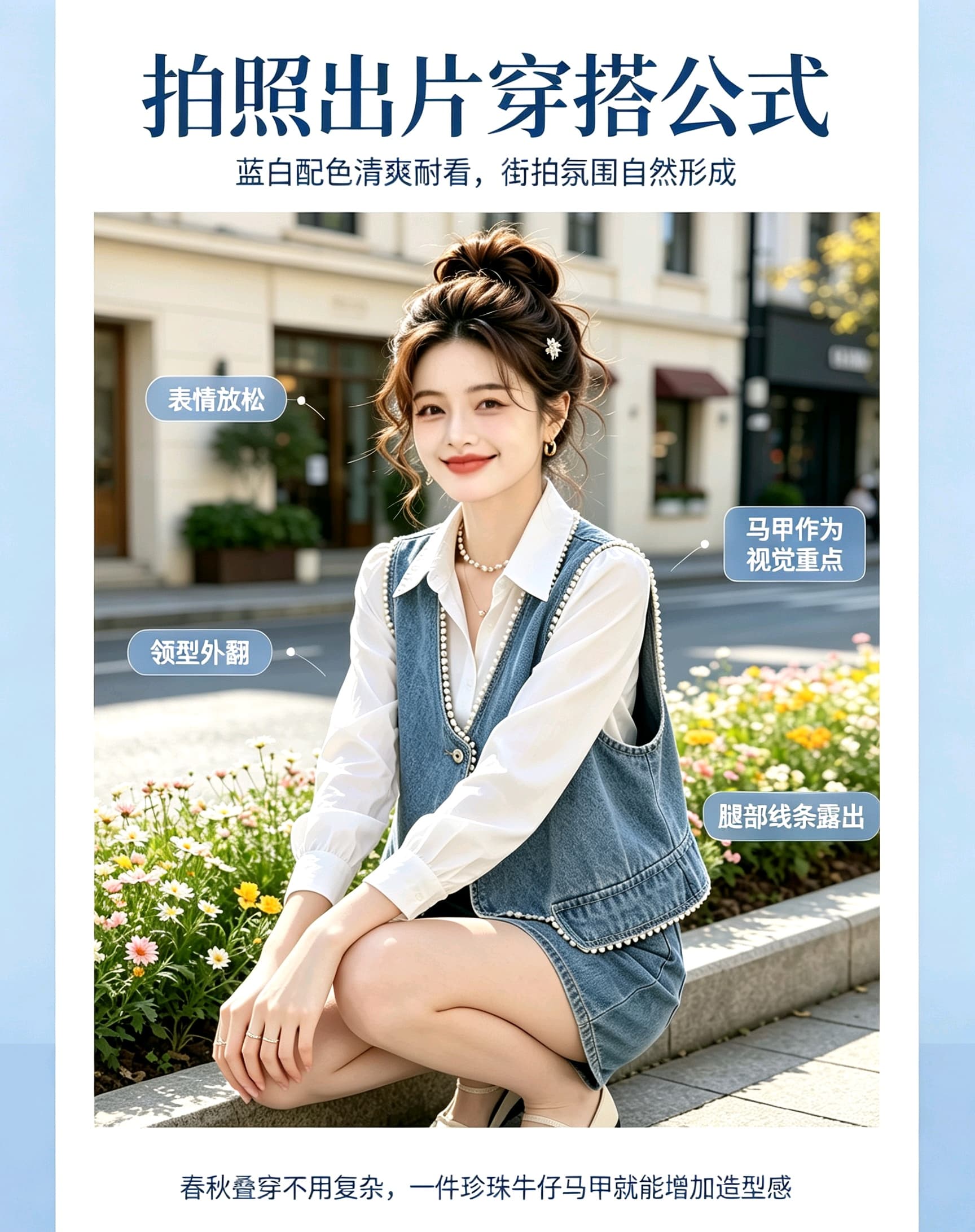 殴打 물품 센 부서 신제품 진주 측면 V넥 패션 외국 가스 쇼트 스타일 데님 조끼 베스트 상세 이미지 4