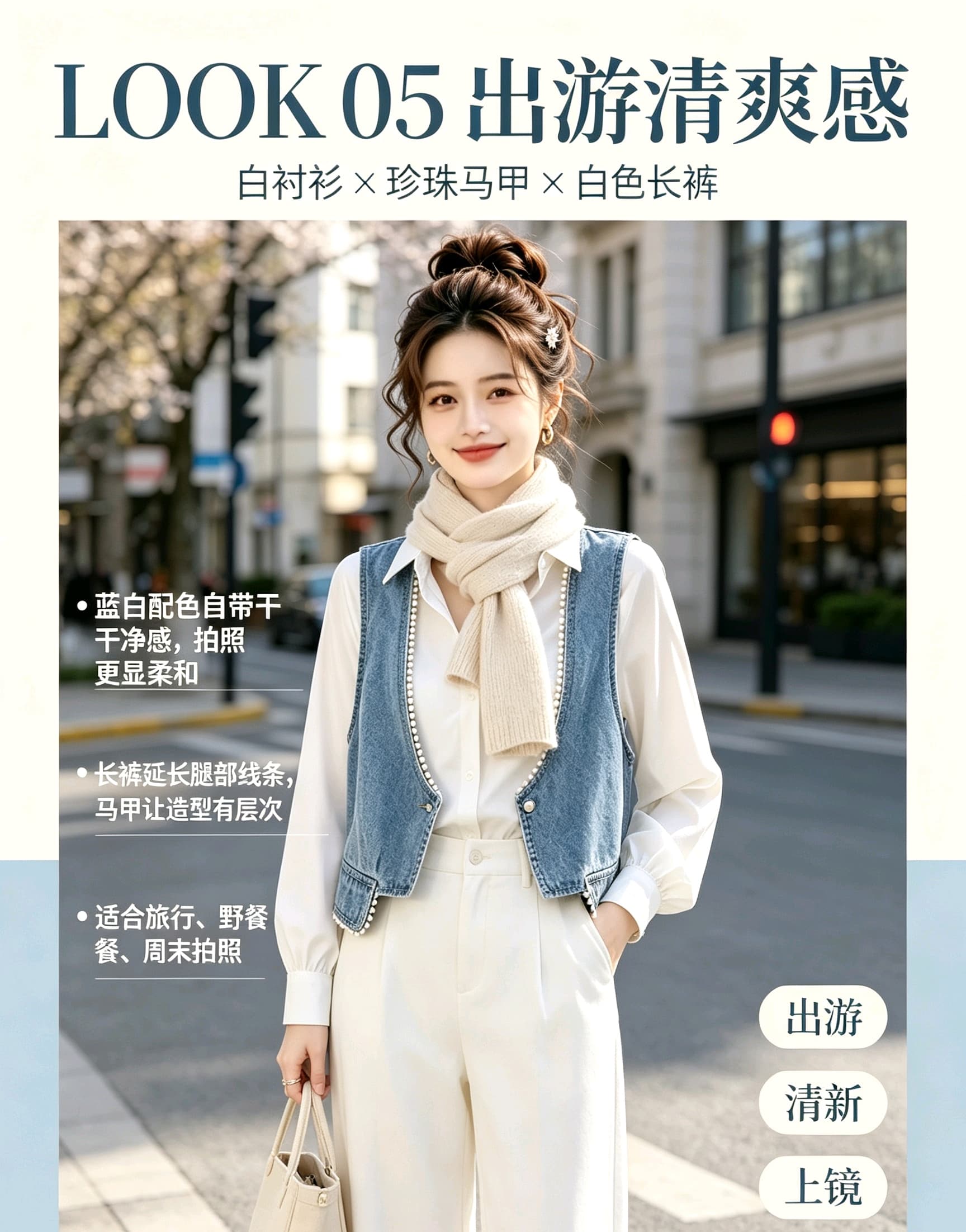 殴打 물품 센 부서 신제품 진주 측면 V넥 패션 외국 가스 쇼트 스타일 데님 조끼 베스트 상세 이미지 10