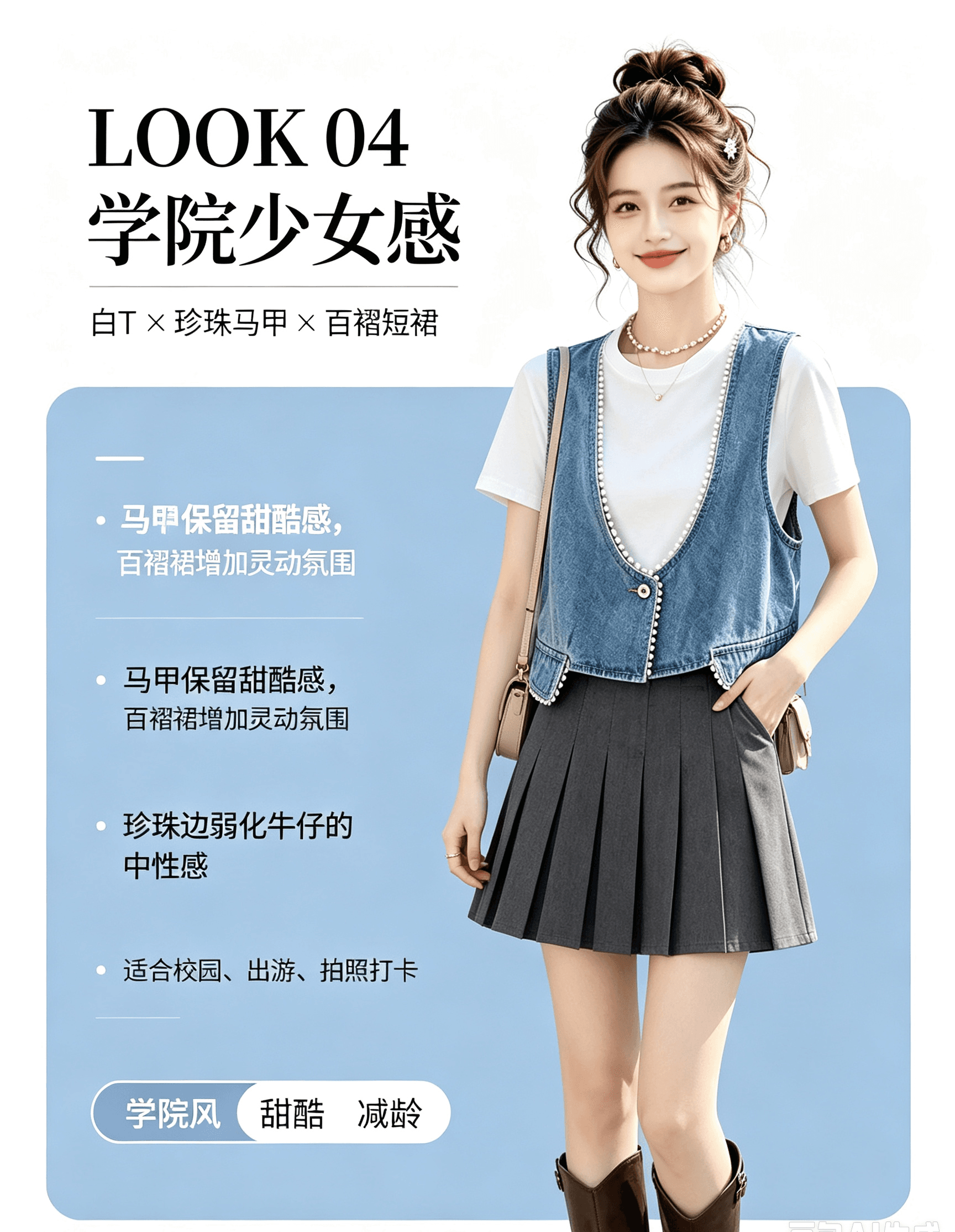 殴打 물품 센 부서 신제품 진주 측면 V넥 패션 외국 가스 쇼트 스타일 데님 조끼 베스트 상세 이미지 11