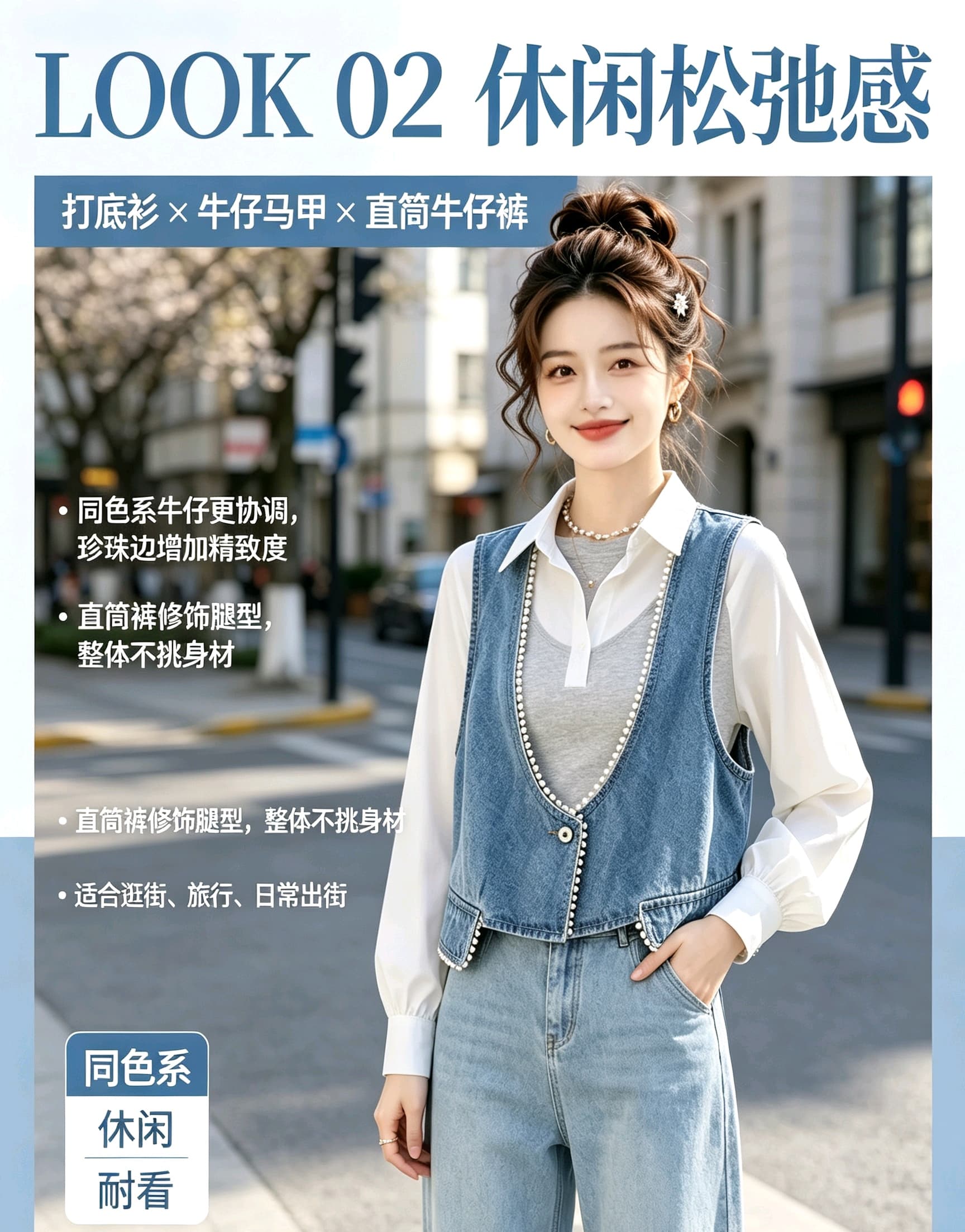 殴打 물품 센 부서 신제품 진주 측면 V넥 패션 외국 가스 쇼트 스타일 데님 조끼 베스트 상세 이미지 13