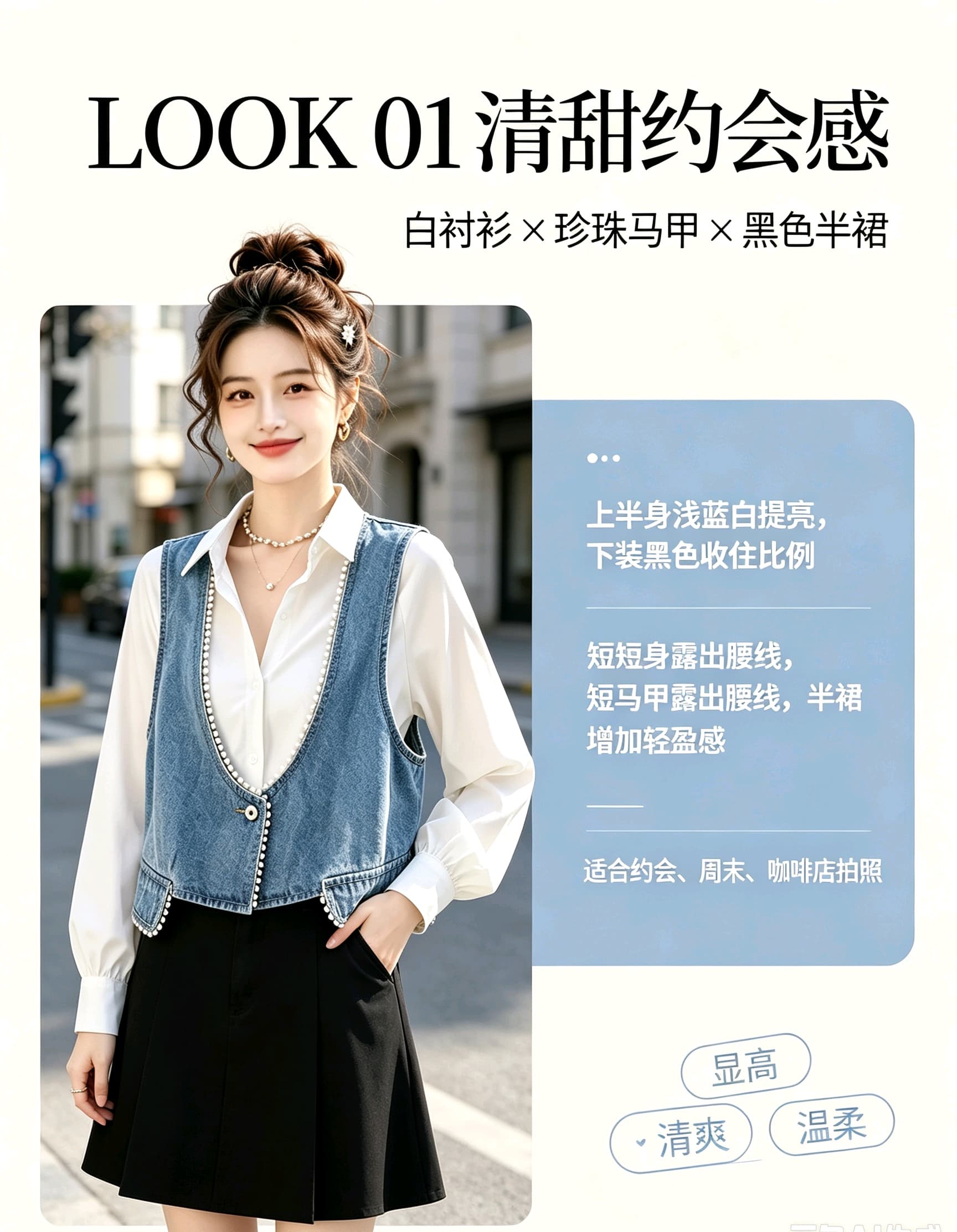 殴打 물품 센 부서 신제품 진주 측면 V넥 패션 외국 가스 쇼트 스타일 데님 조끼 베스트 상세 이미지 14