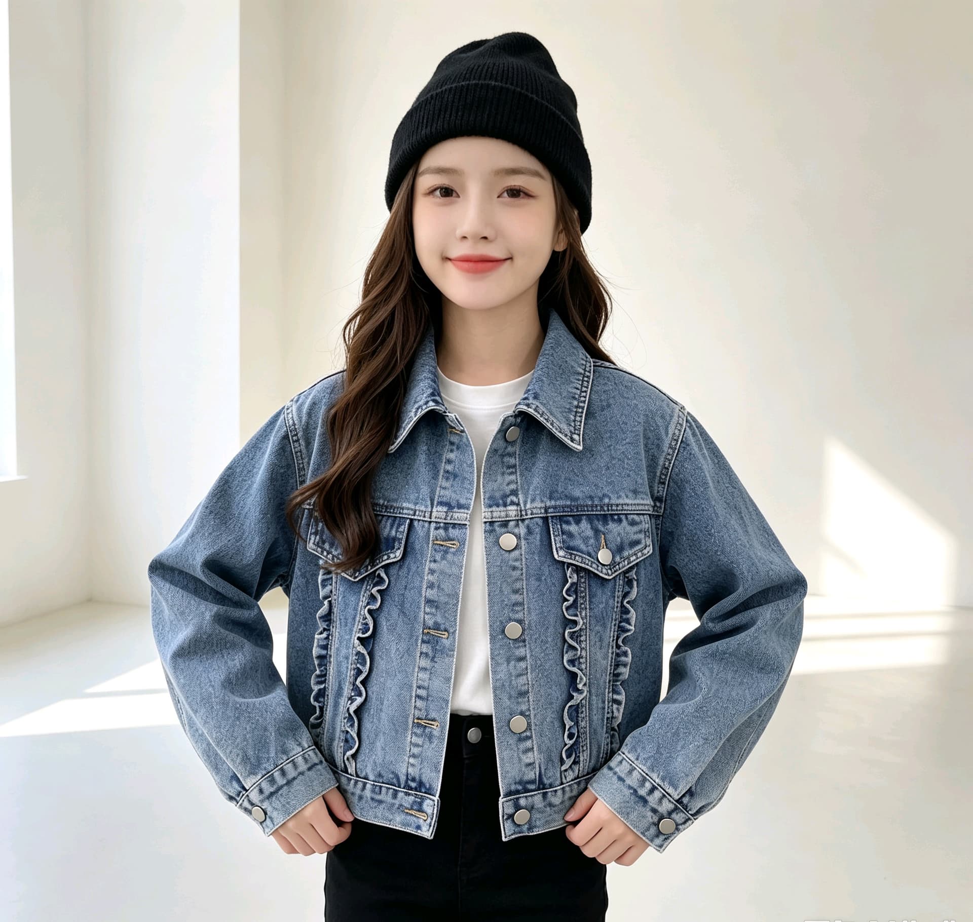 2026 봄 가을 캐주얼 목이버섯 레이스 쇼트 스타일 폴로 칼라 데님 재킷 여성 의류 맨위 루즈핏 핏 스타일