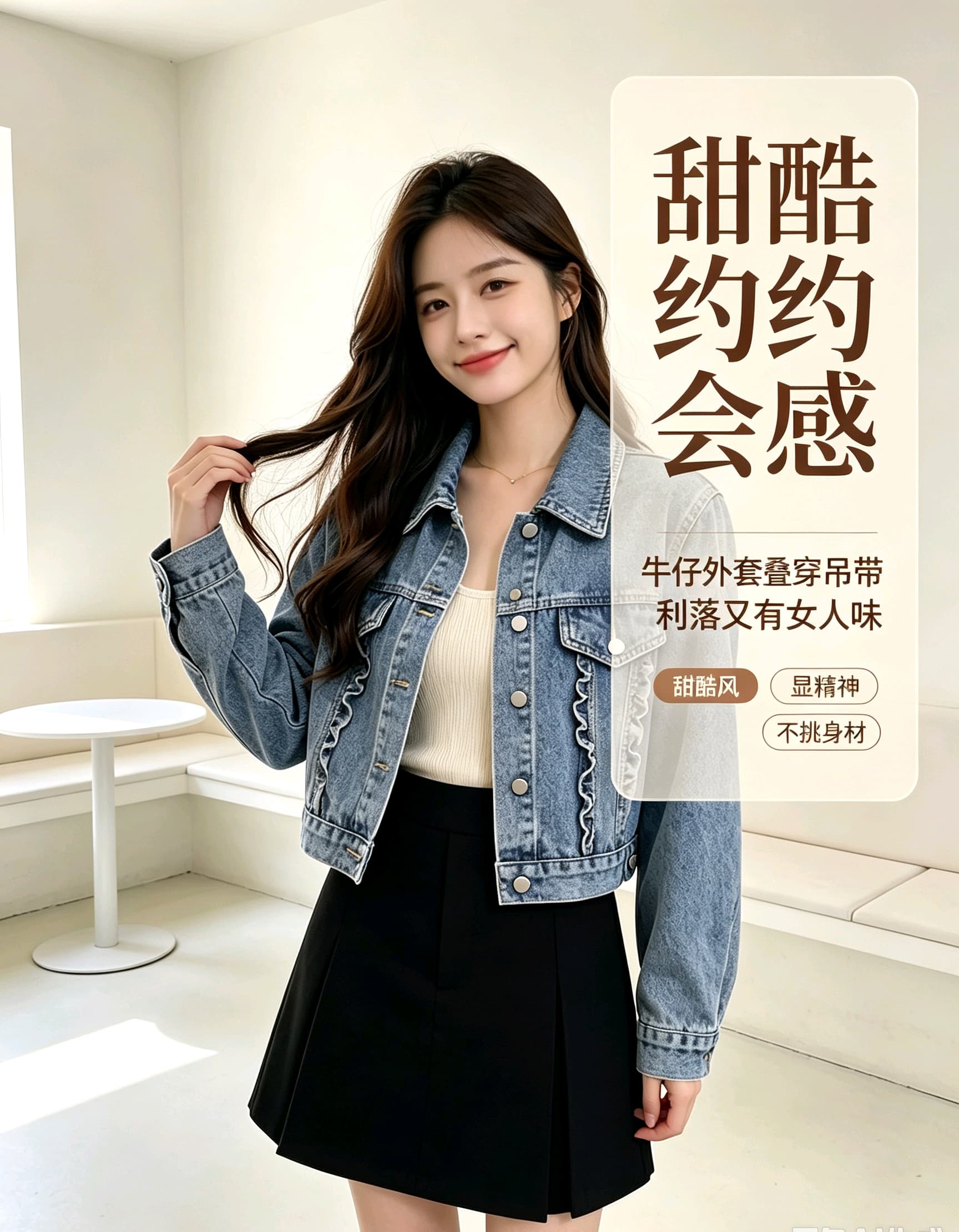 2026 봄 가을 캐주얼 목이버섯 레이스 쇼트 스타일 폴로 칼라 데님 재킷 여성 의류 맨위 루즈핏 핏 스타일 상세 이미지 13