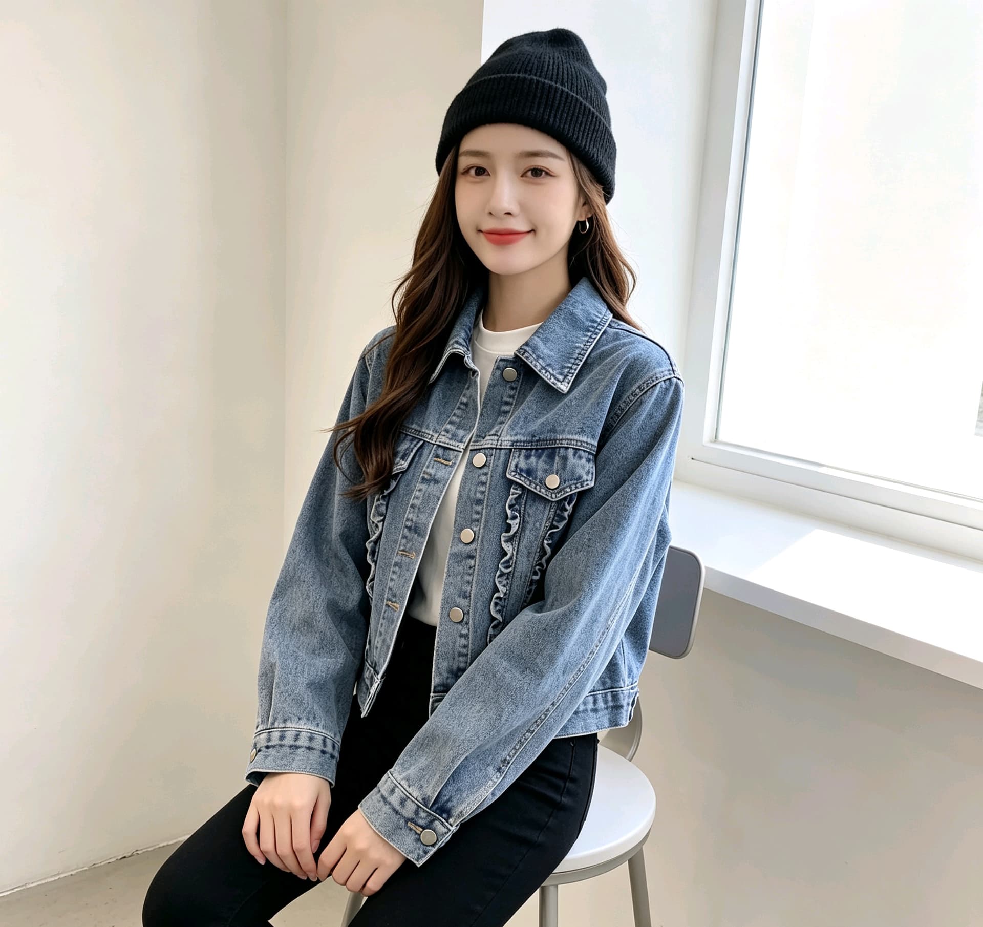 2026 봄 가을 캐주얼 목이버섯 레이스 쇼트 스타일 폴로 칼라 데님 재킷 여성 의류 맨위 루즈핏 핏 스타일 상세 이미지 16