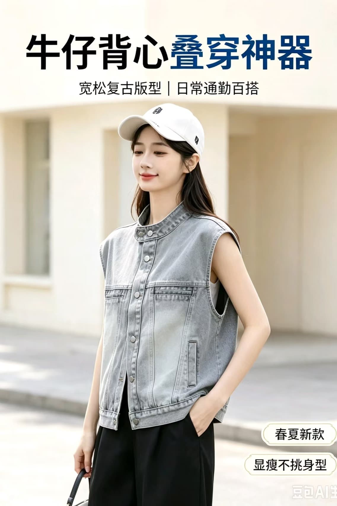실사 한 부서 트렌디 바람 루즈핏 슬림해 보이는 부드럽다 프로 피부 스택 착용 외부 가져 가라. 데님 맨위 재킷 조끼 여자 이미지 6
