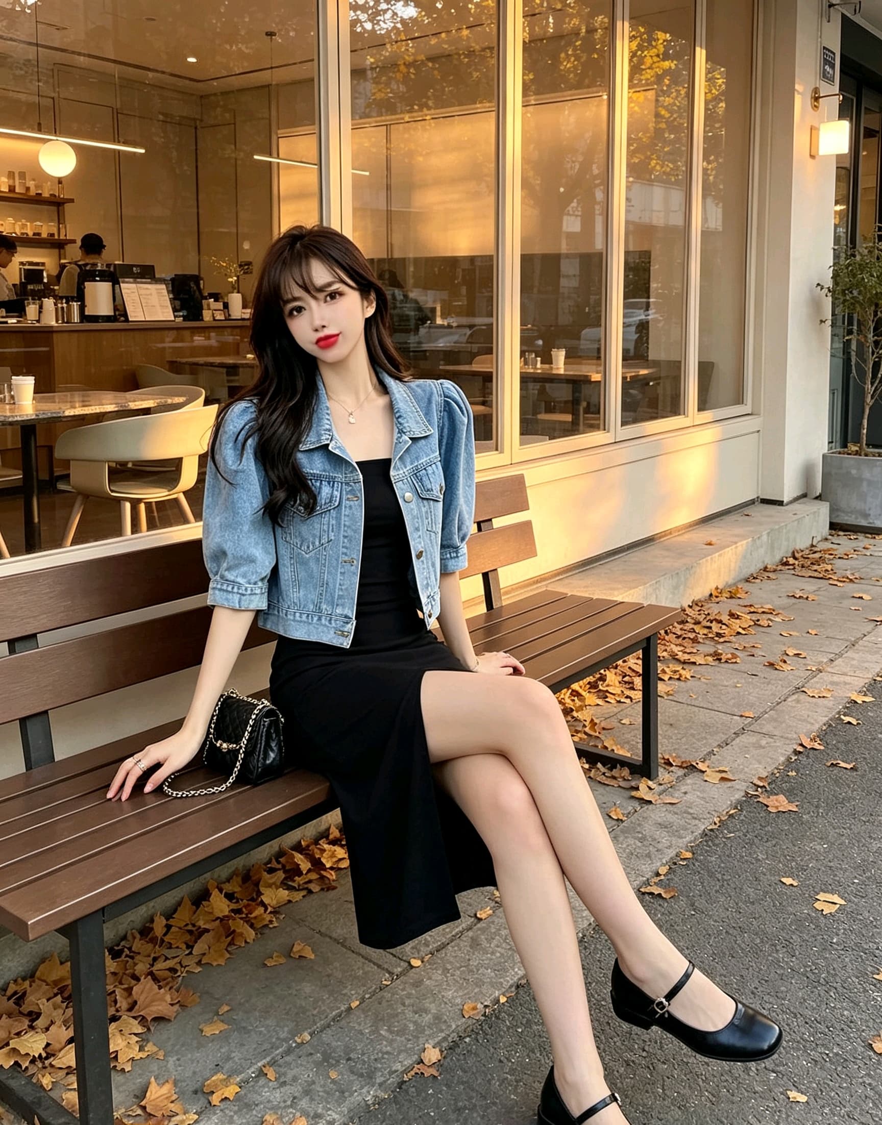 한국 chic 작은 키 품격 부드러운 프로필 모양 루즈핏 데님 반팔 작은 외투 상세 이미지 9