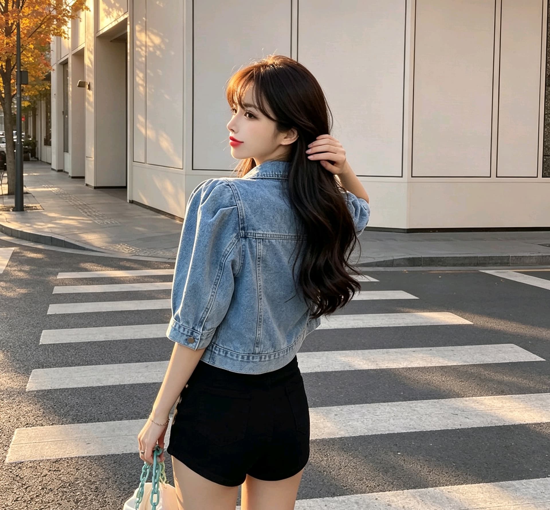한국 chic 작은 키 품격 부드러운 프로필 모양 루즈핏 데님 반팔 작은 외투 상세 이미지 10