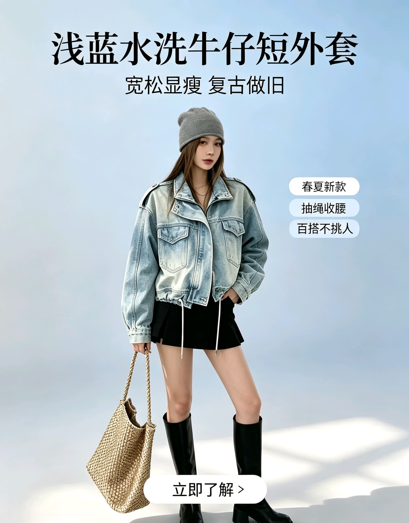 아메리칸 레트로 오토바이 바람 데님 여성 코트 가을 겨울 새로운 루즈핏 지퍼 워크웨어 쇼트 스타일 재킷 다용도 트렌드 상세 이미지 6