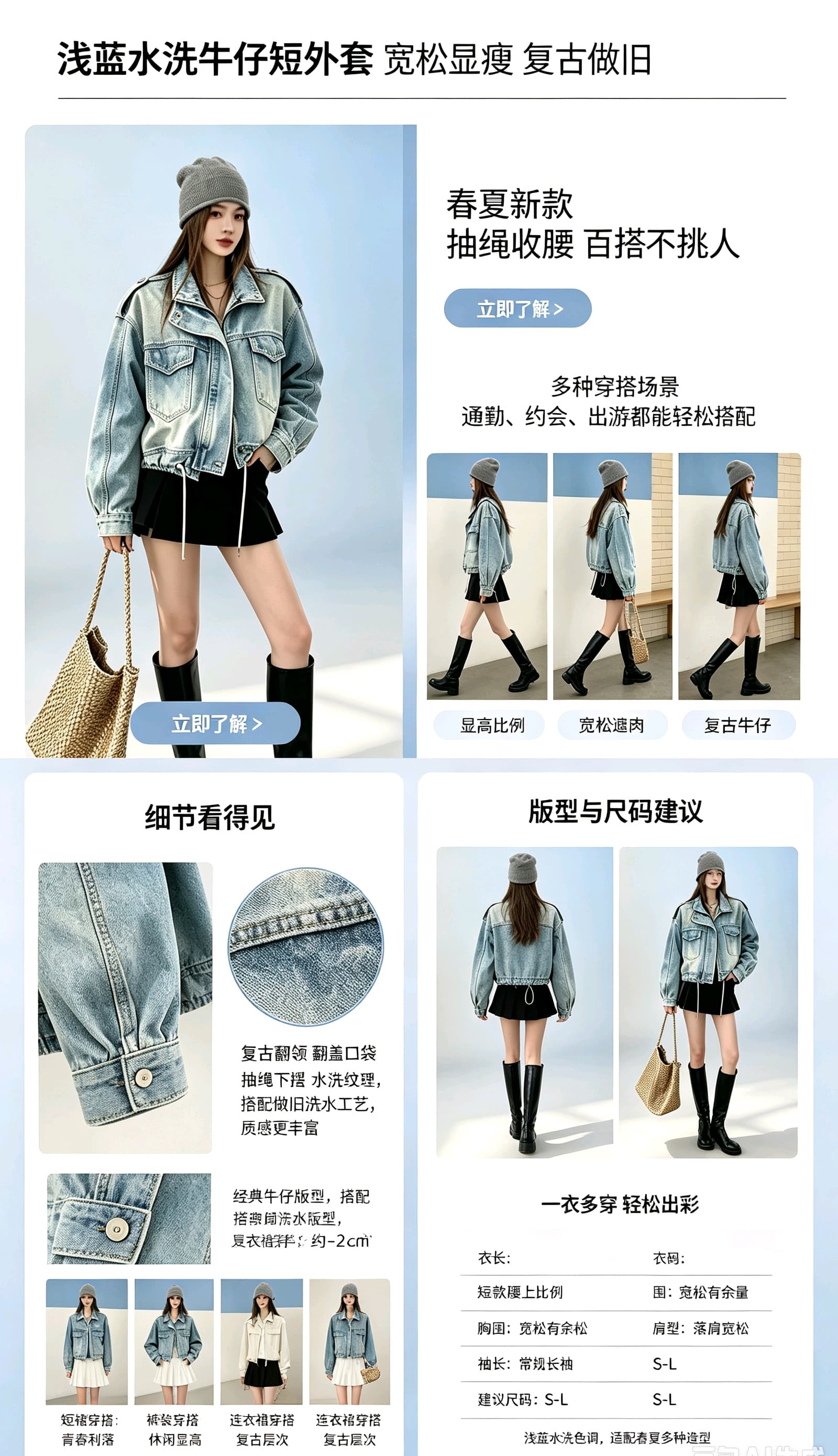 아메리칸 레트로 오토바이 바람 데님 여성 코트 가을 겨울 새로운 루즈핏 지퍼 워크웨어 쇼트 스타일 재킷 다용도 트렌드 상세 이미지 7