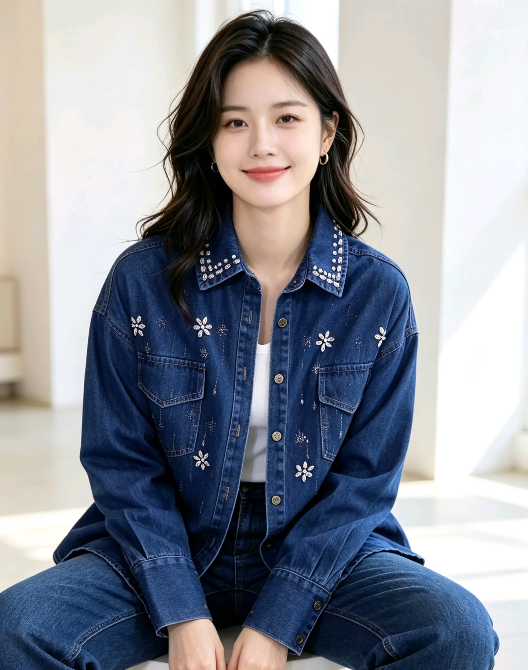 한국 동대문 무거운 작업 다이아몬드 세팅 레트로 데님 셔츠 재킷 부티크 대외 무역 상세 이미지 8