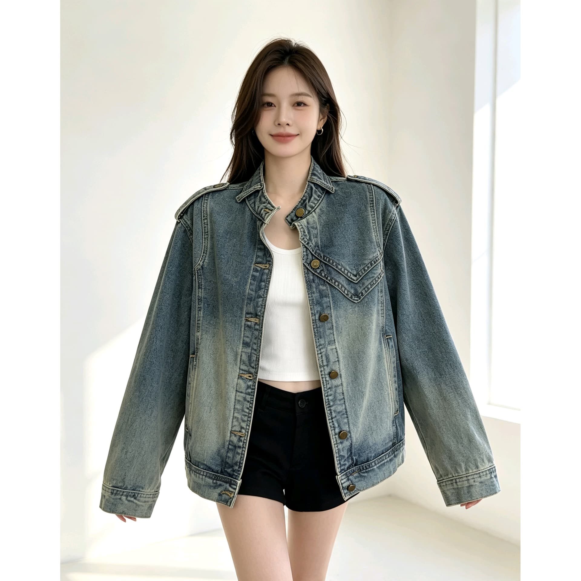 새로운 무거운 작업 데님 맨위 오토바이 바람 레트로 블루 워싱 다용도 트렌드 재킷 맨위 여성 유럽 역 이미지 5