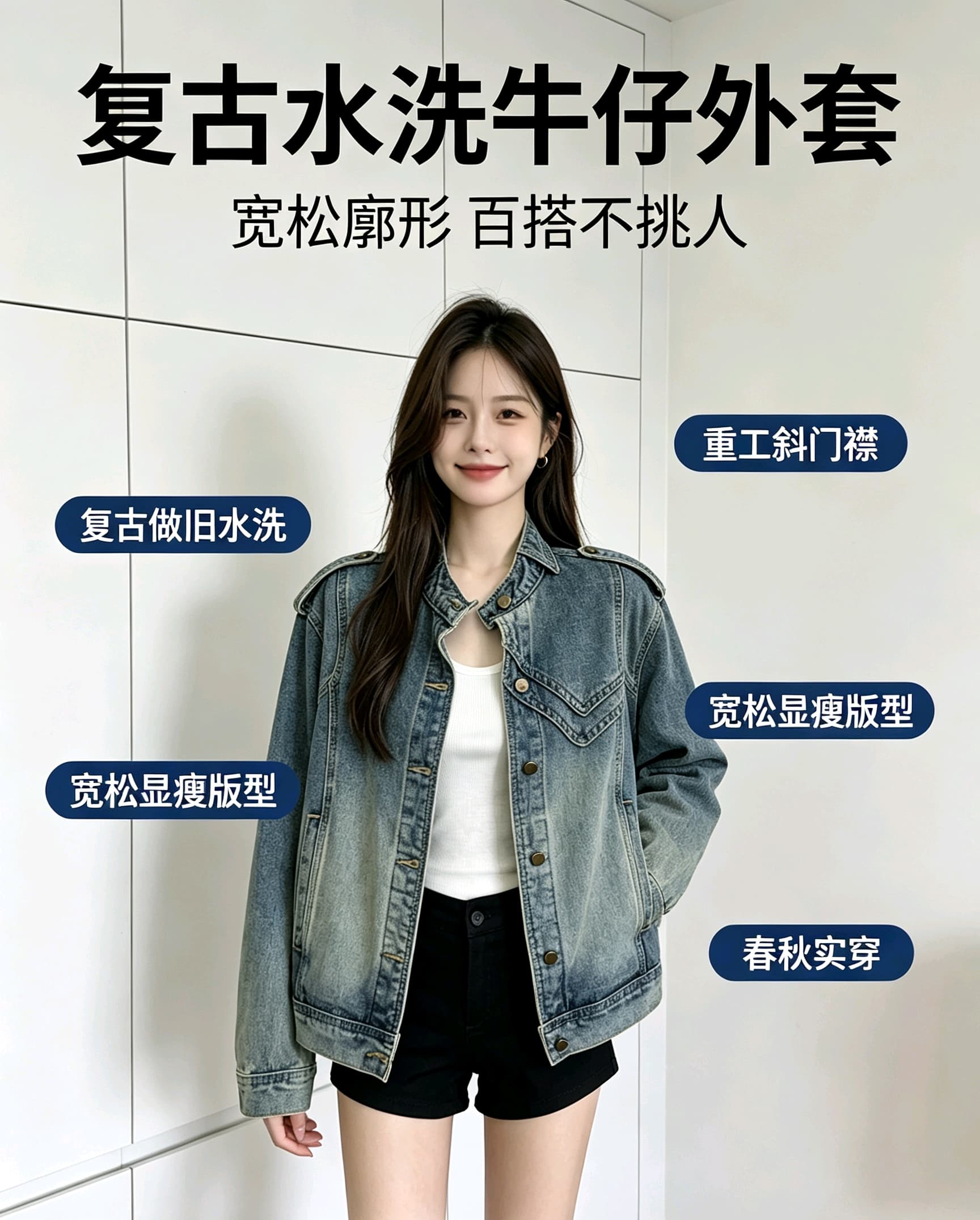 새로운 무거운 작업 데님 맨위 오토바이 바람 레트로 블루 워싱 다용도 트렌드 재킷 맨위 여성 유럽 역 상세 이미지 11