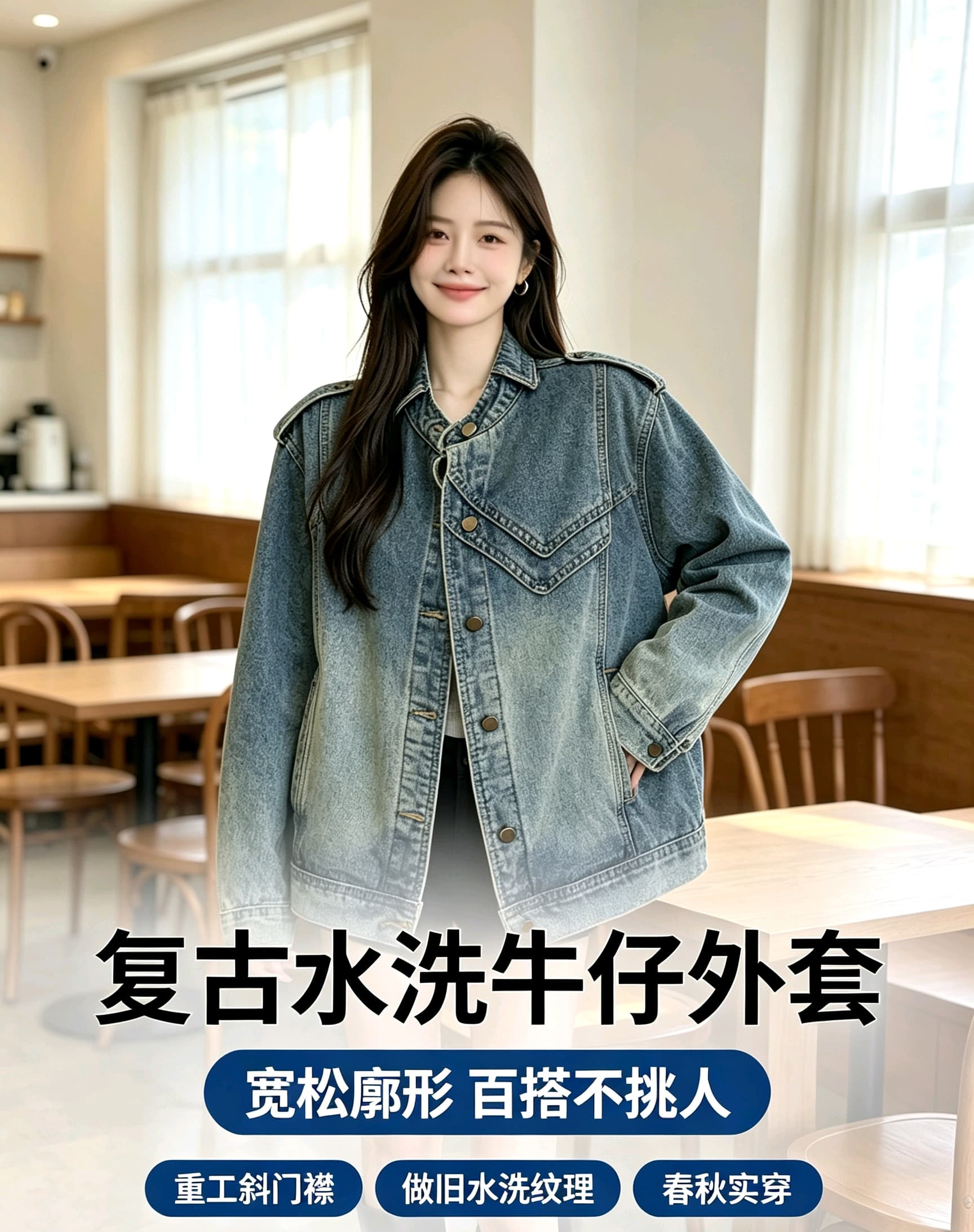 새로운 무거운 작업 데님 맨위 오토바이 바람 레트로 블루 워싱 다용도 트렌드 재킷 맨위 여성 유럽 역 상세 이미지 12