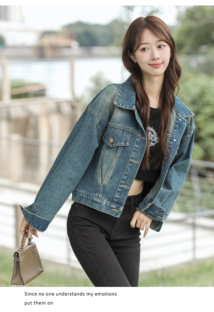 가을 겨울 새로운 한국 스타일 레트로 패션 다용도 루즈핏 데님 긴팔 여성 코트 상세 이미지 4