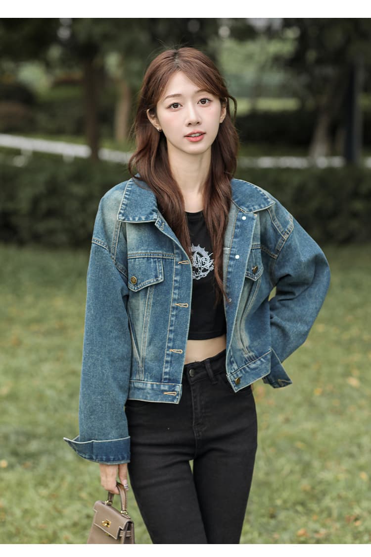 가을 겨울 새로운 한국 스타일 레트로 패션 다용도 루즈핏 데님 긴팔 여성 코트 상세 이미지 5
